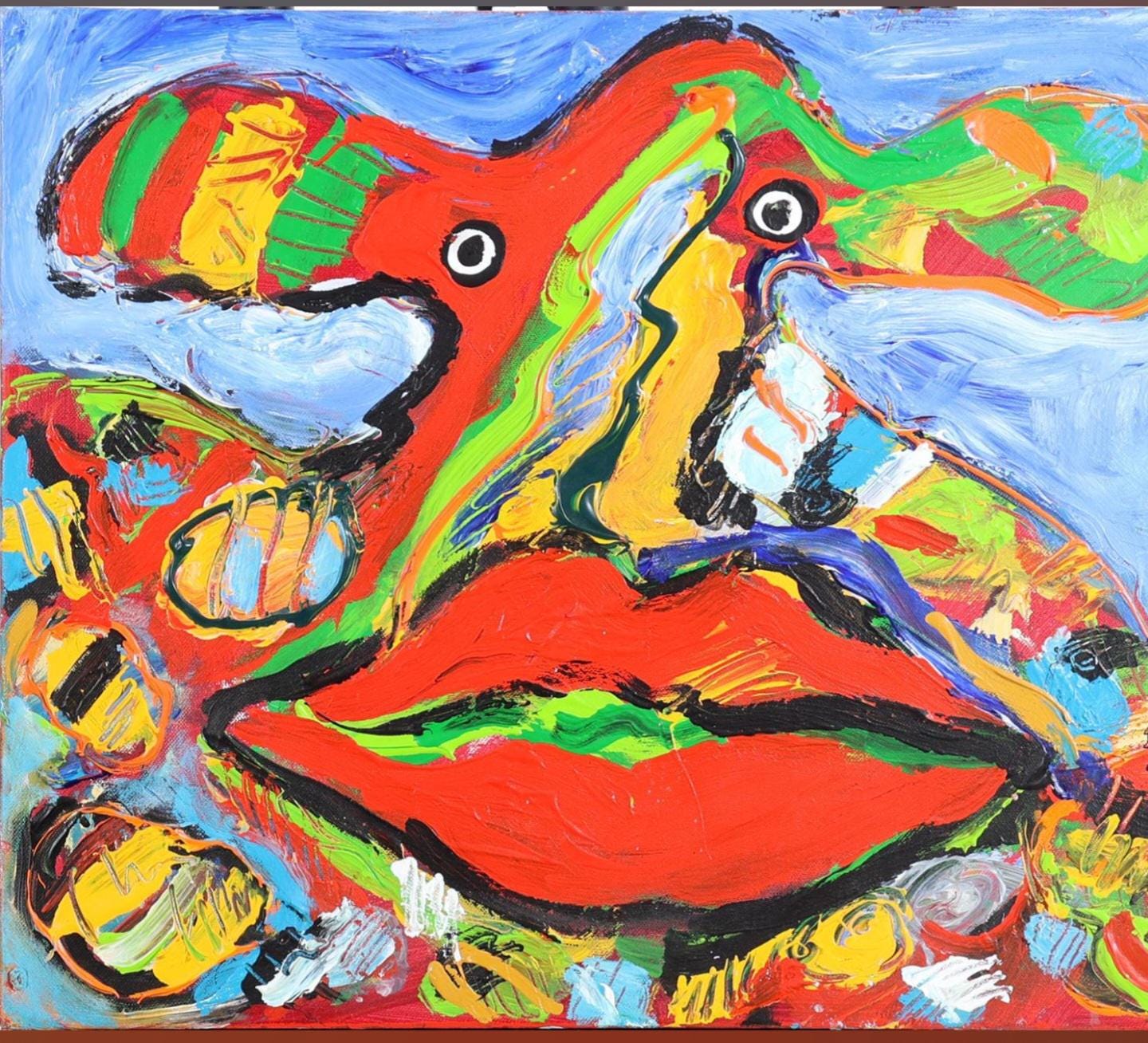 Peter Diem Abstract Acrylic Painting on Canvas, Dutch Artist (50.5 x 60 cm)