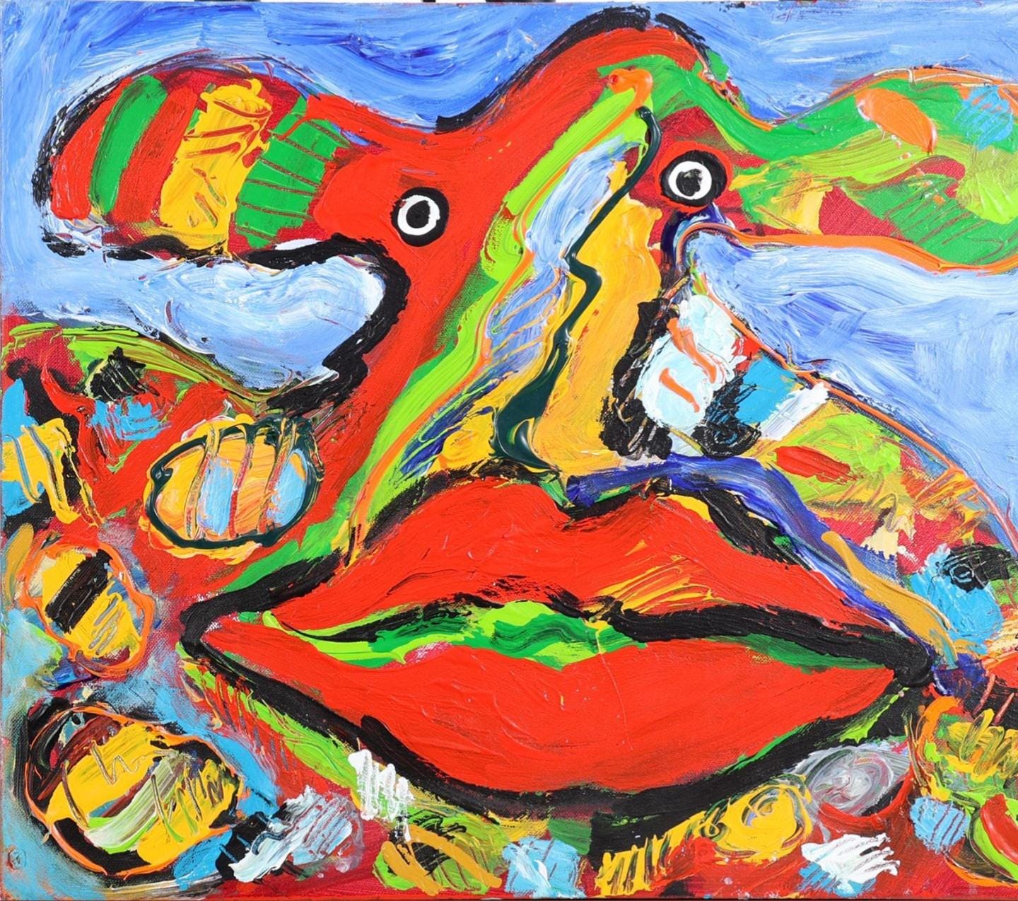 Peter Diem Abstract Acrylic Painting on Canvas, Dutch Artist (50.5 x 60 cm)