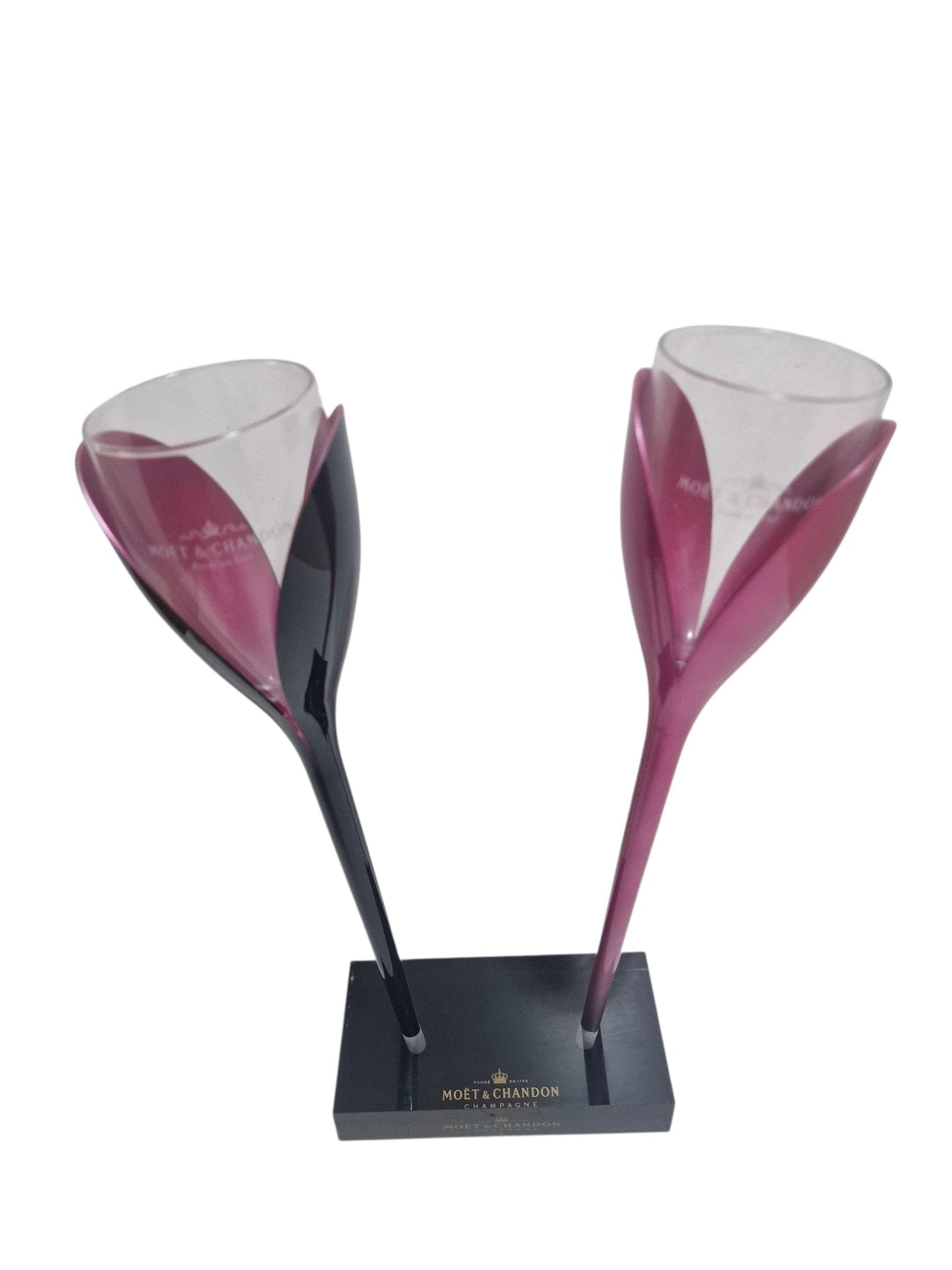 Moët and C Champagne Flutes, Philippe Di Meo, Pink and Black Holder
