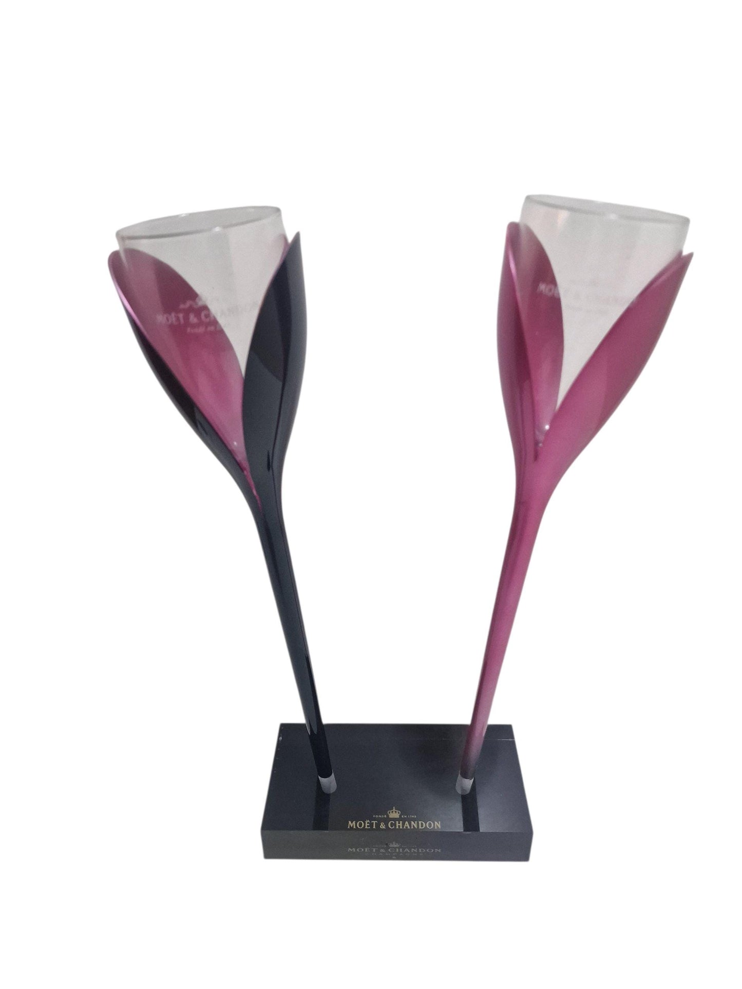 Moët and C Champagne Flutes, Philippe Di Meo, Pink and Black Holder