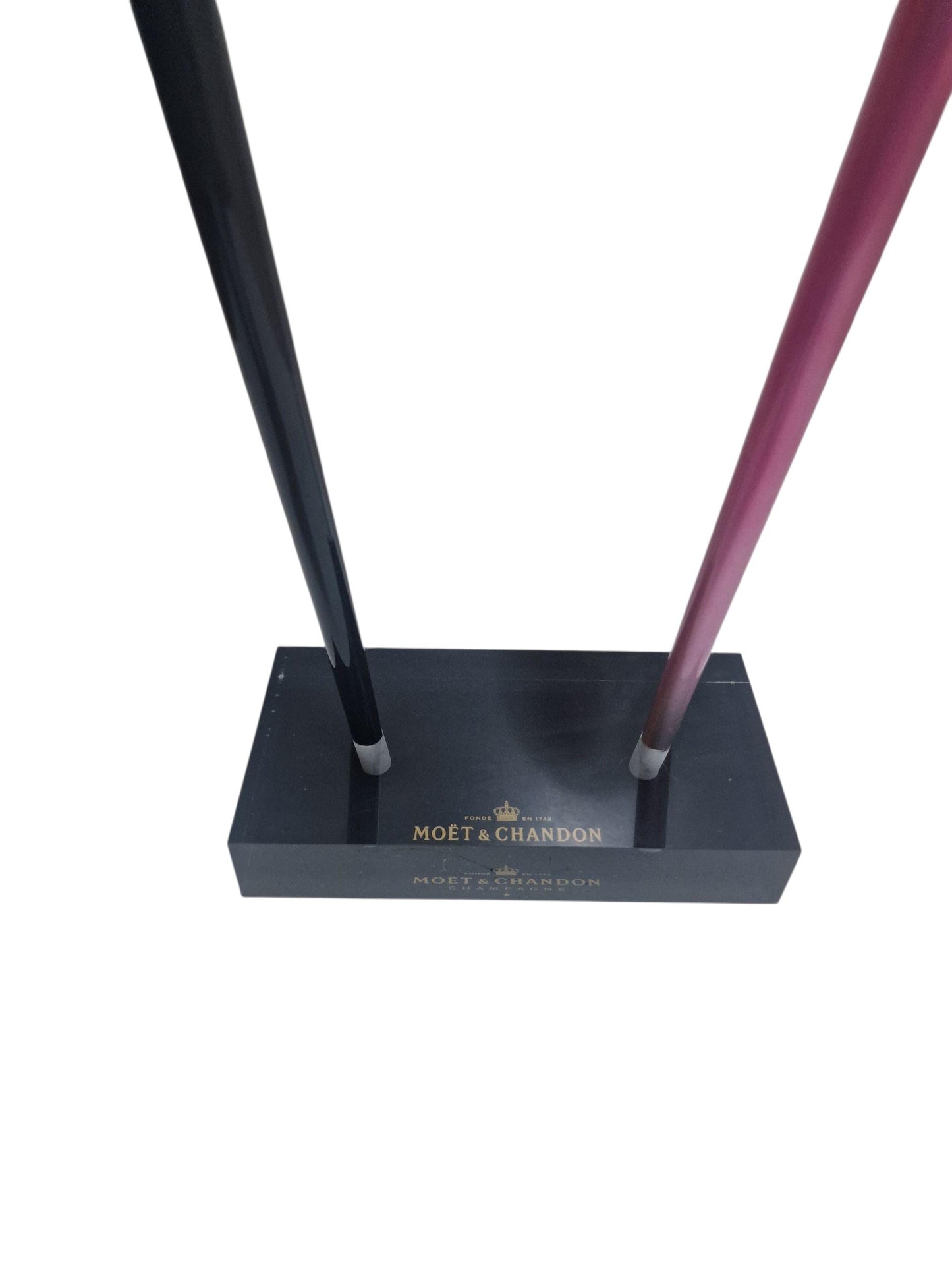 Moët and C Champagne Flutes, Philippe Di Meo, Pink and Black Holder