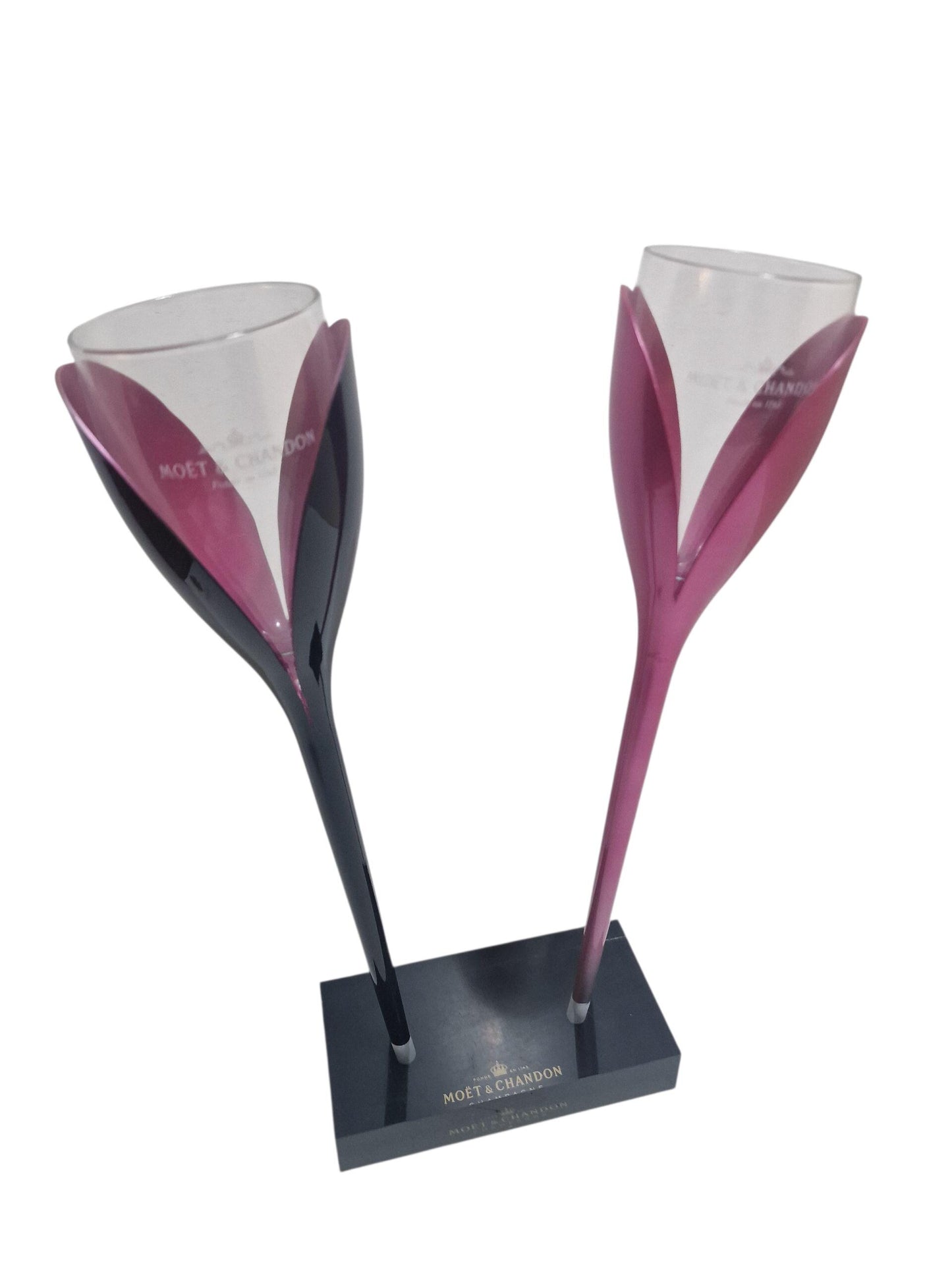 Moët and C Champagne Flutes, Philippe Di Meo, Pink and Black Holder