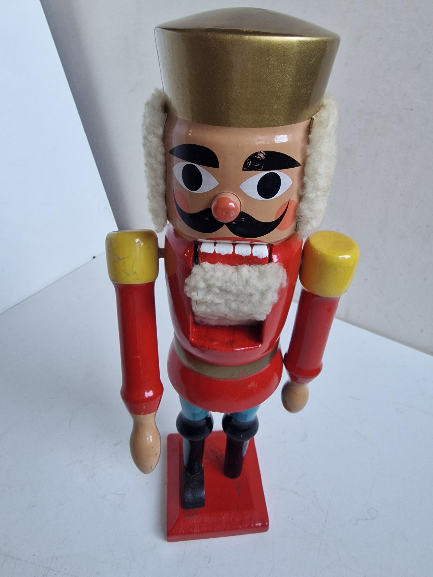 Antique Erzgebirge Wood Nutcracker, Hand-Painted Christmas Decor (34cm, 1920s)