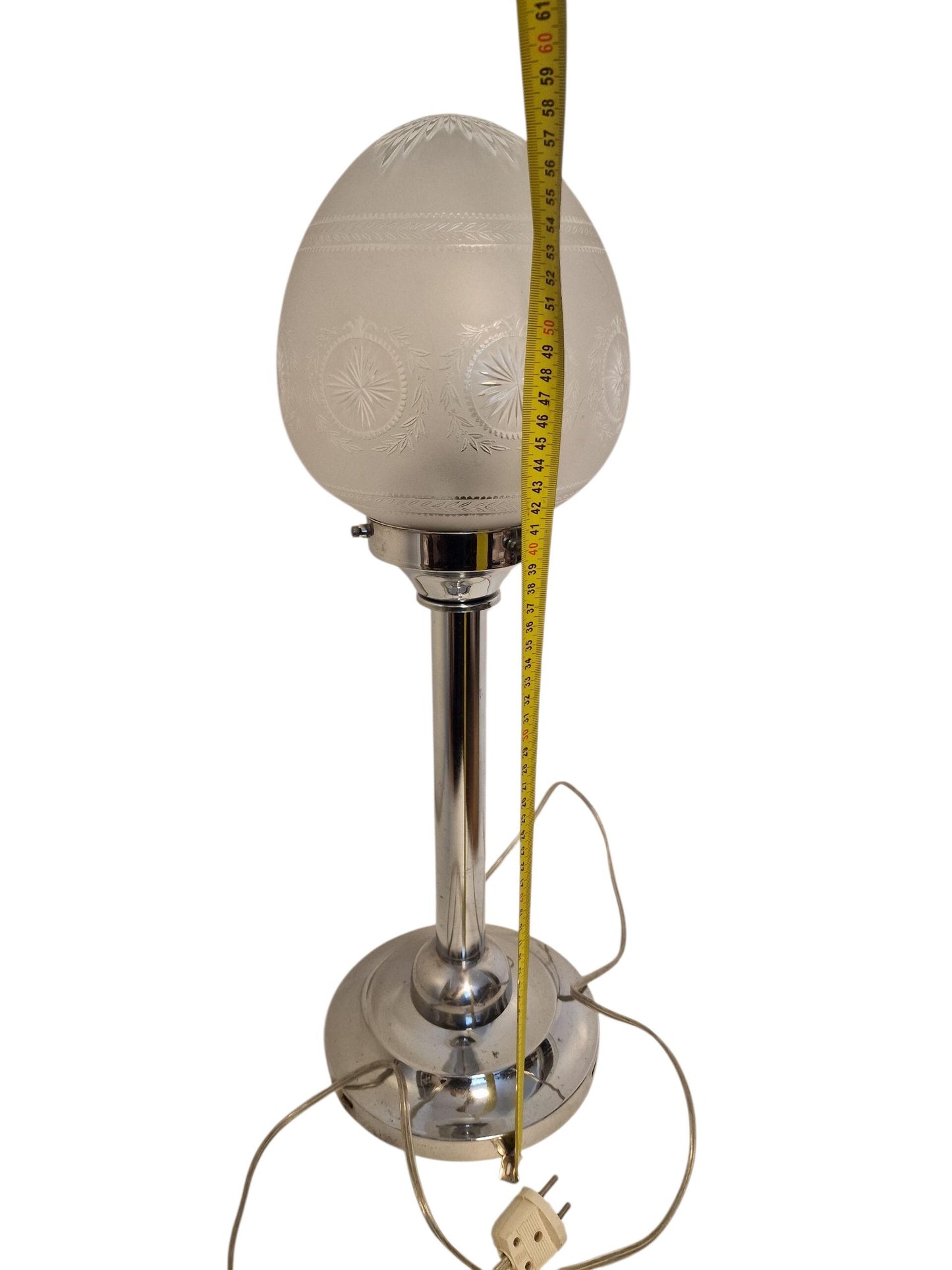 Vintage 1920s Art Deco Table Lamp – Etched Frosted Glass, Nickel-Plated