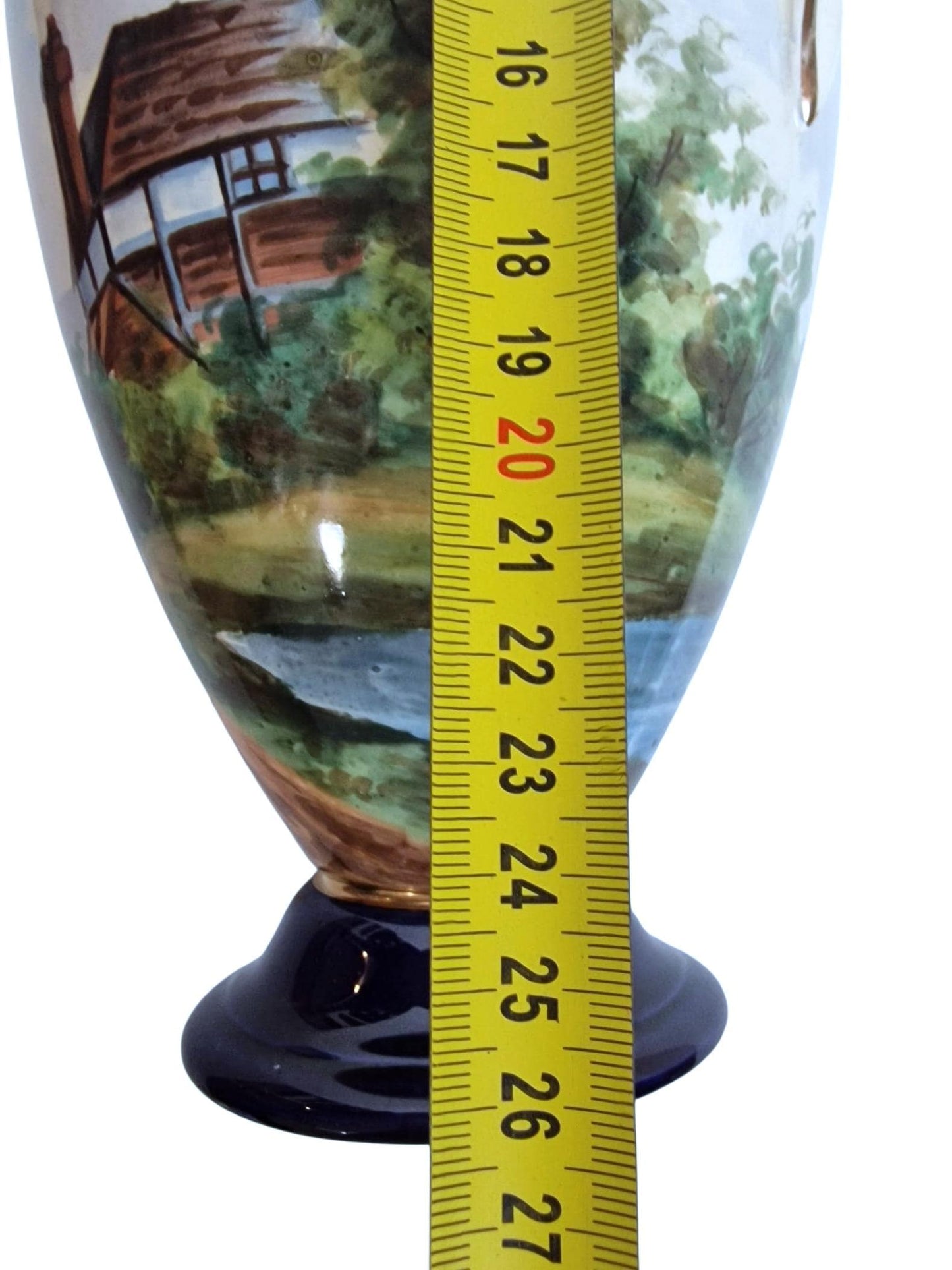 Antique Rörstrand Vase, 1890 Swedish Earthenware Amphora, Hand-Painted Landscape