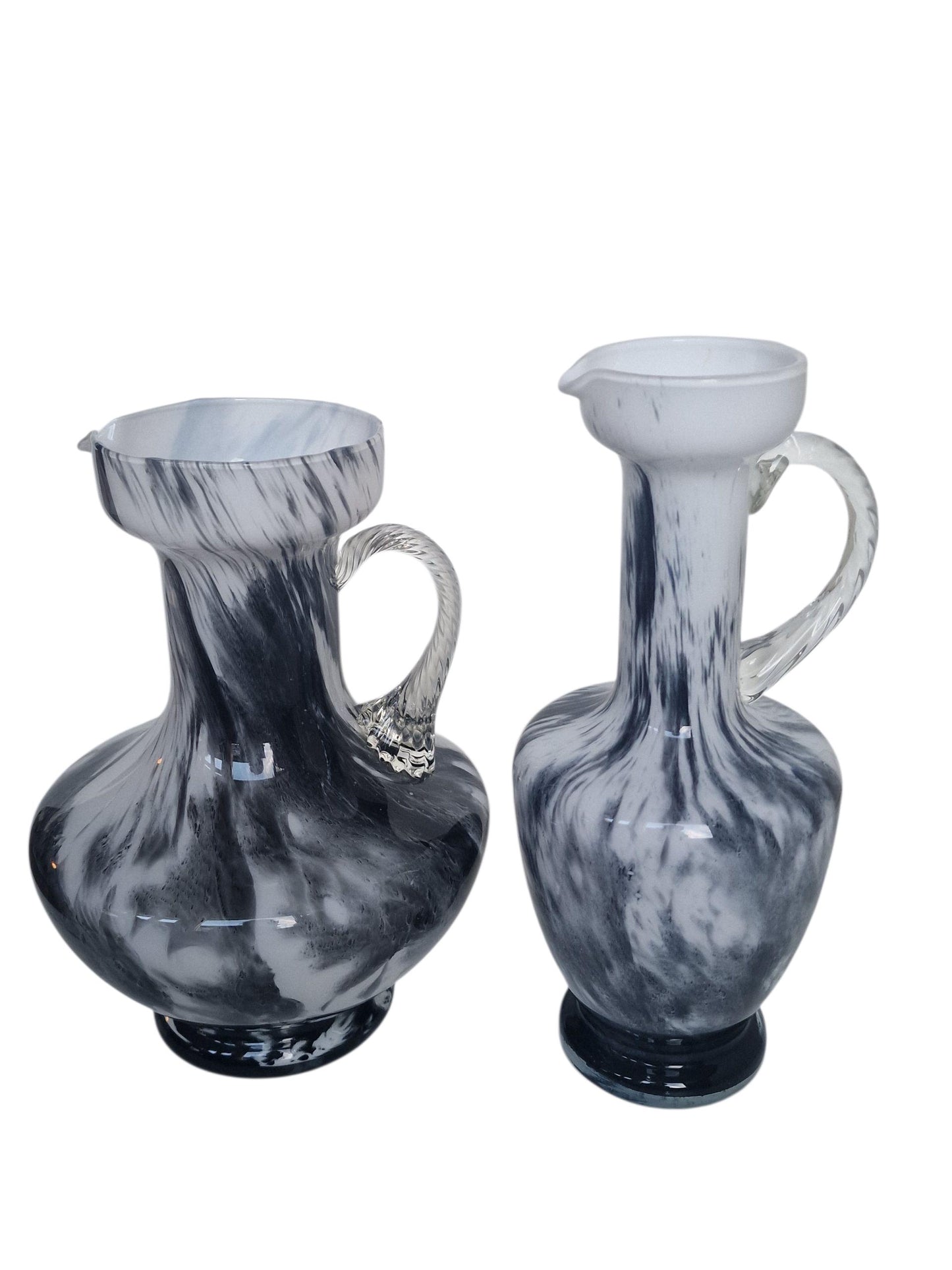 Vintage Josefinenhütte Art Glass Pitchers: Black & White Handblown Vases