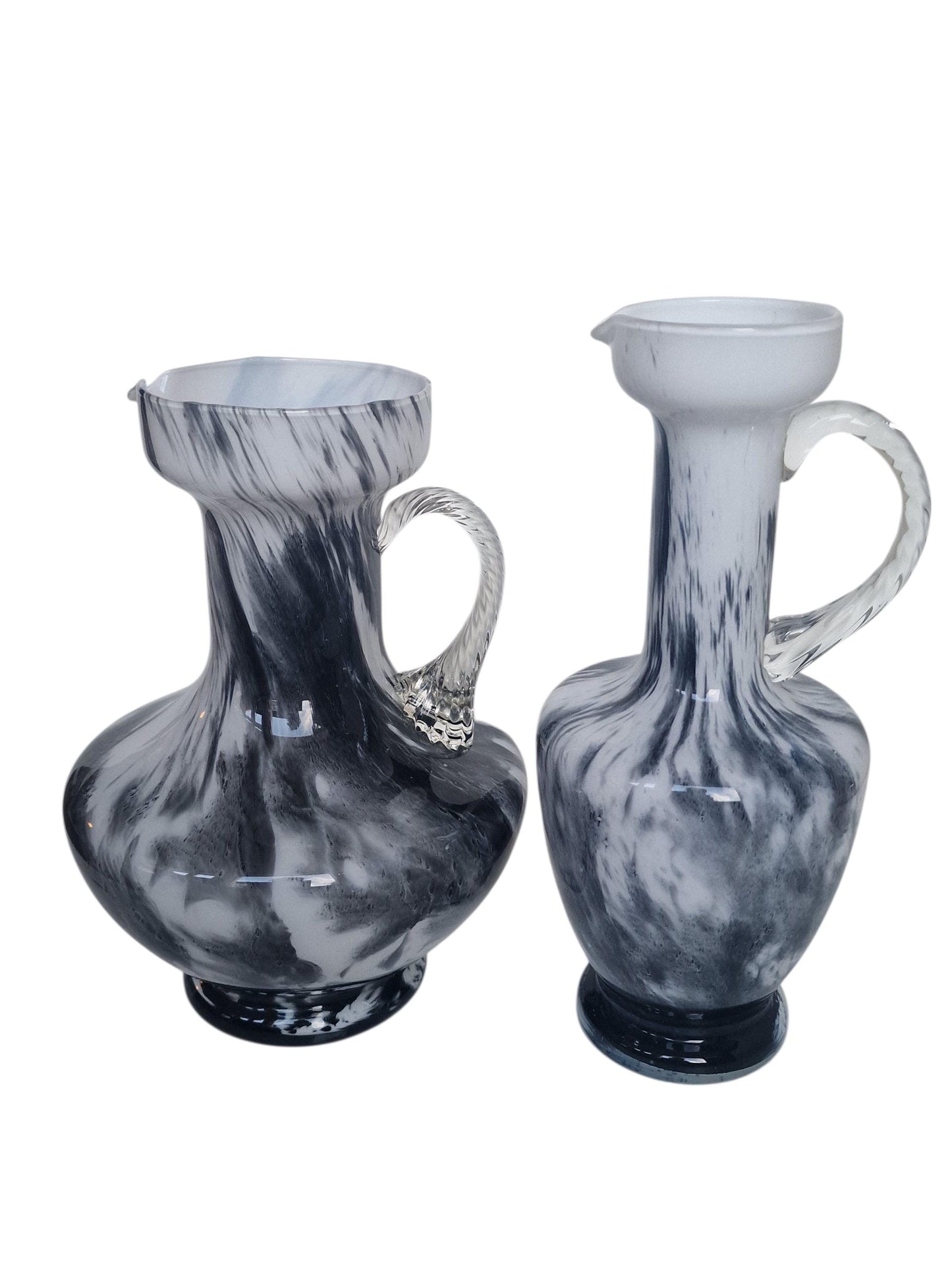 Vintage Josefinenhütte Art Glass Pitchers: Black & White Handblown Vases