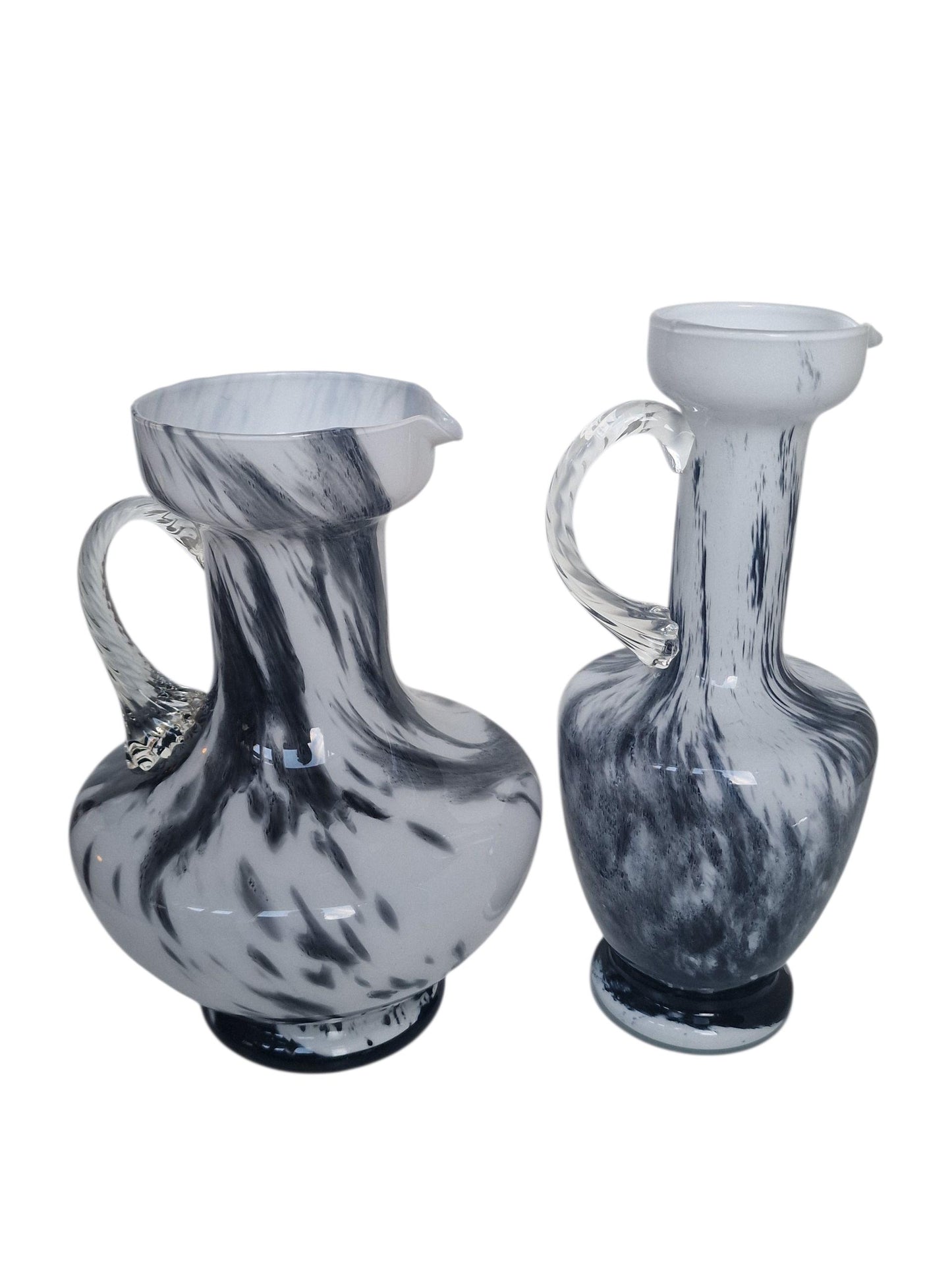 Vintage Josefinenhütte Art Glass Pitchers: Black & White Handblown Vases