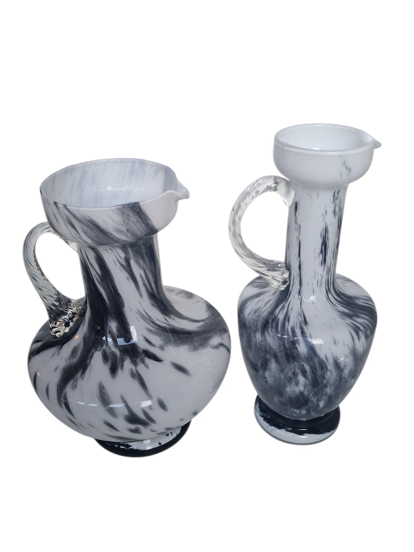 Vintage Josefinenhütte Art Glass Pitchers: Black & White Handblown Vases