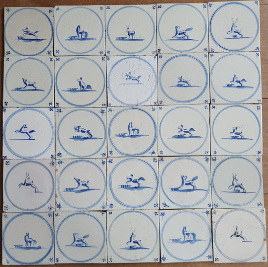 25 Antique Delft Tiles: 18th Century Dutch Animal Tiles circle springer