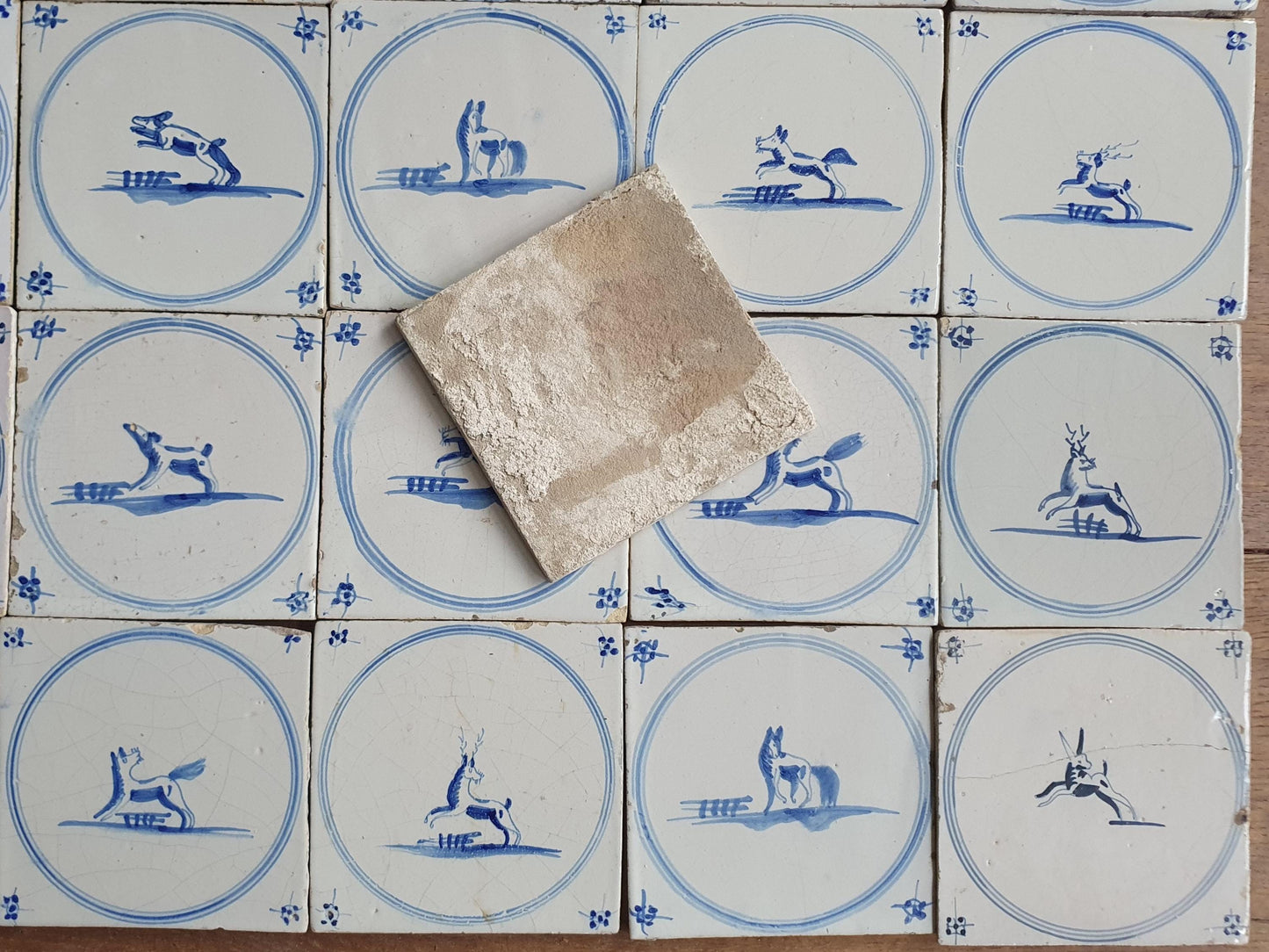 25 Antique Delft Tiles: 18th Century Dutch Animal Tiles circle springer