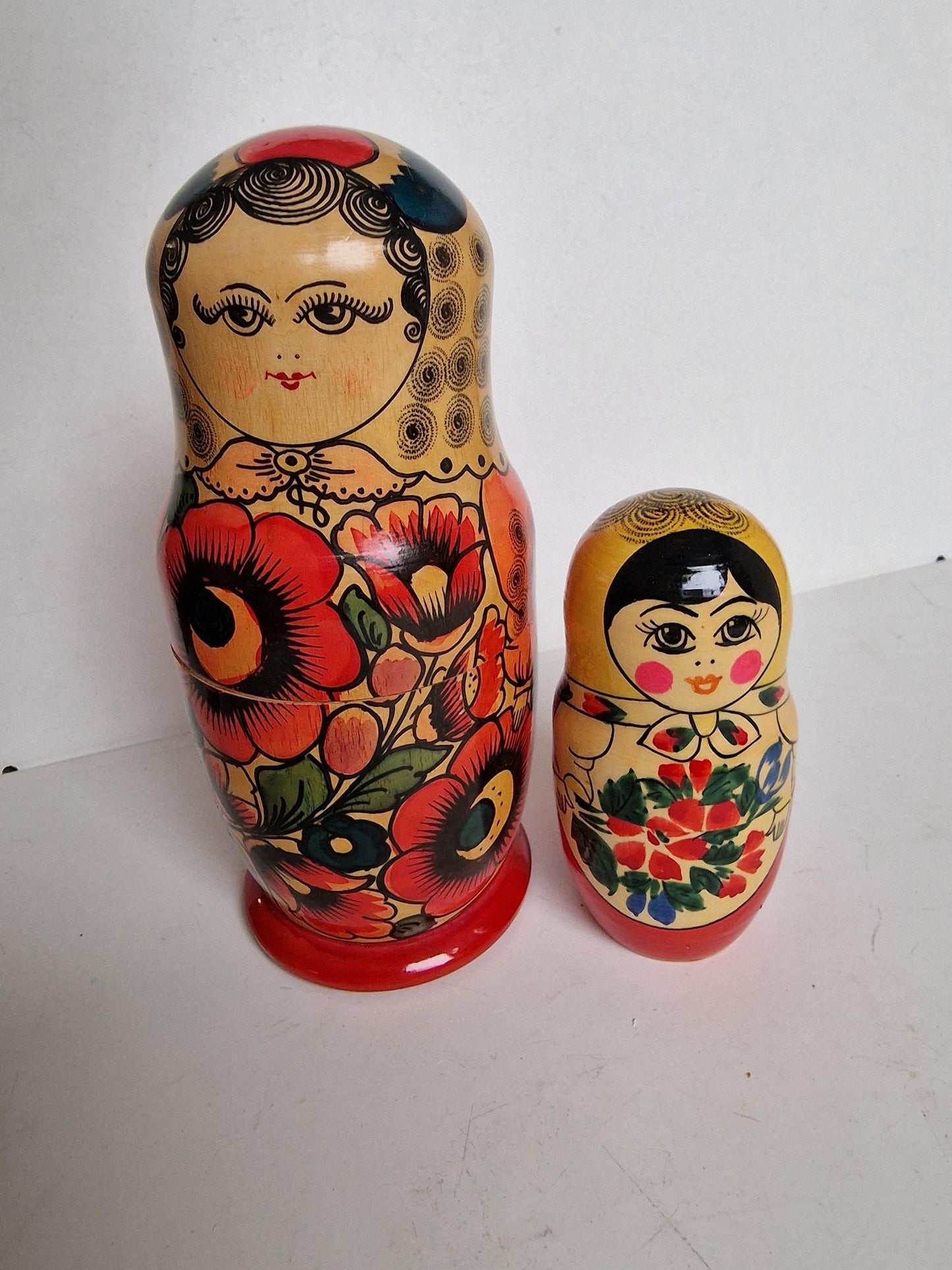 Handpainted Wooden Matryoshka Dolls, Babushka Set of 2