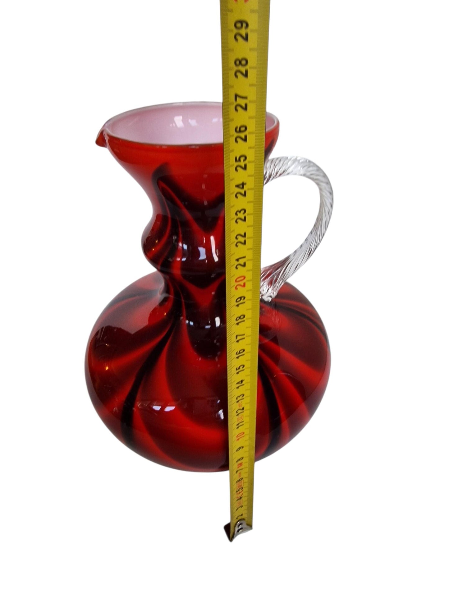Vintage Josefinenhütte Art Glass Pitchers: Black and Red Handblown Vases
