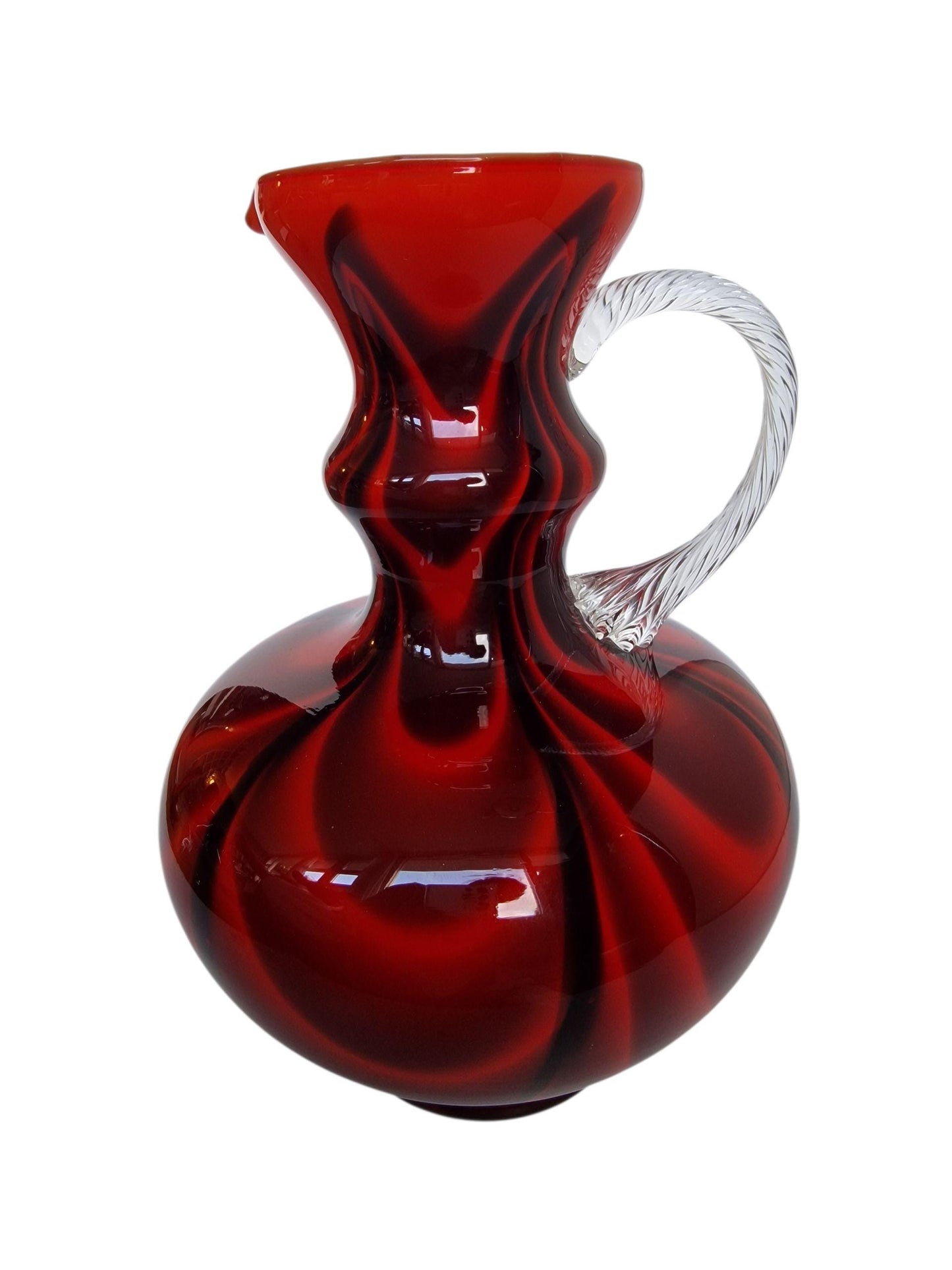 Vintage Josefinenhütte Art Glass Pitchers: Black and Red Handblown Vases