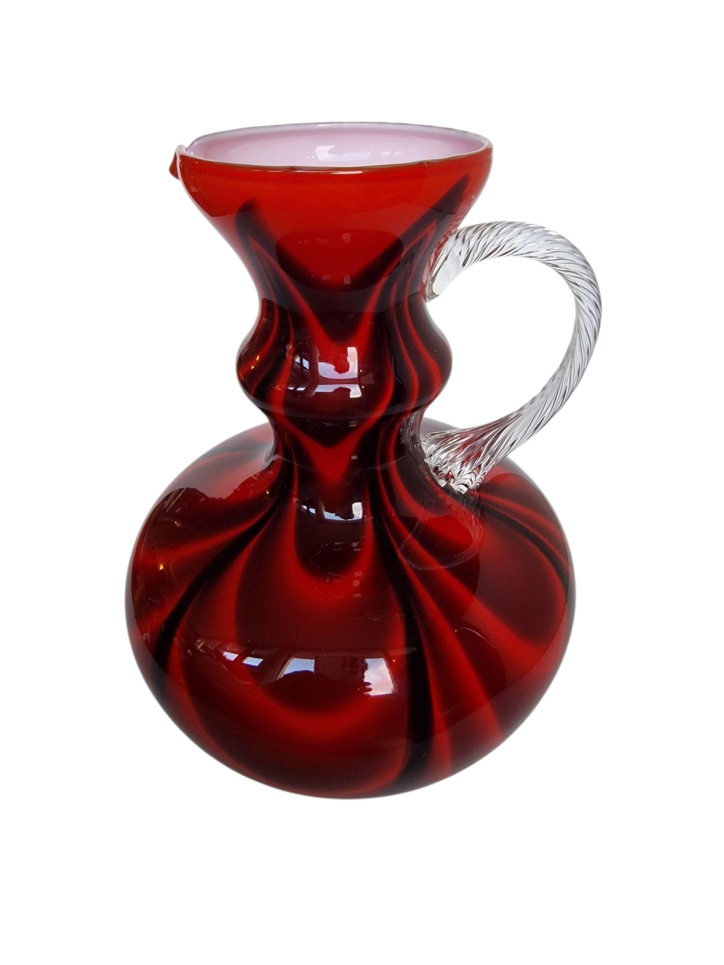 Vintage Josefinenhütte Art Glass Pitchers: Black and Red Handblown Vases