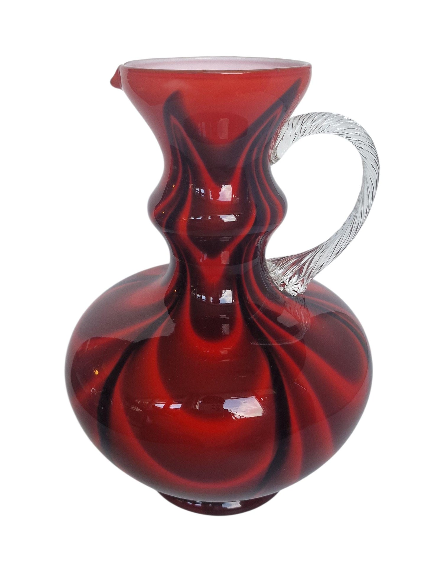 Vintage Josefinenhütte Art Glass Pitchers: Black and Red Handblown Vases