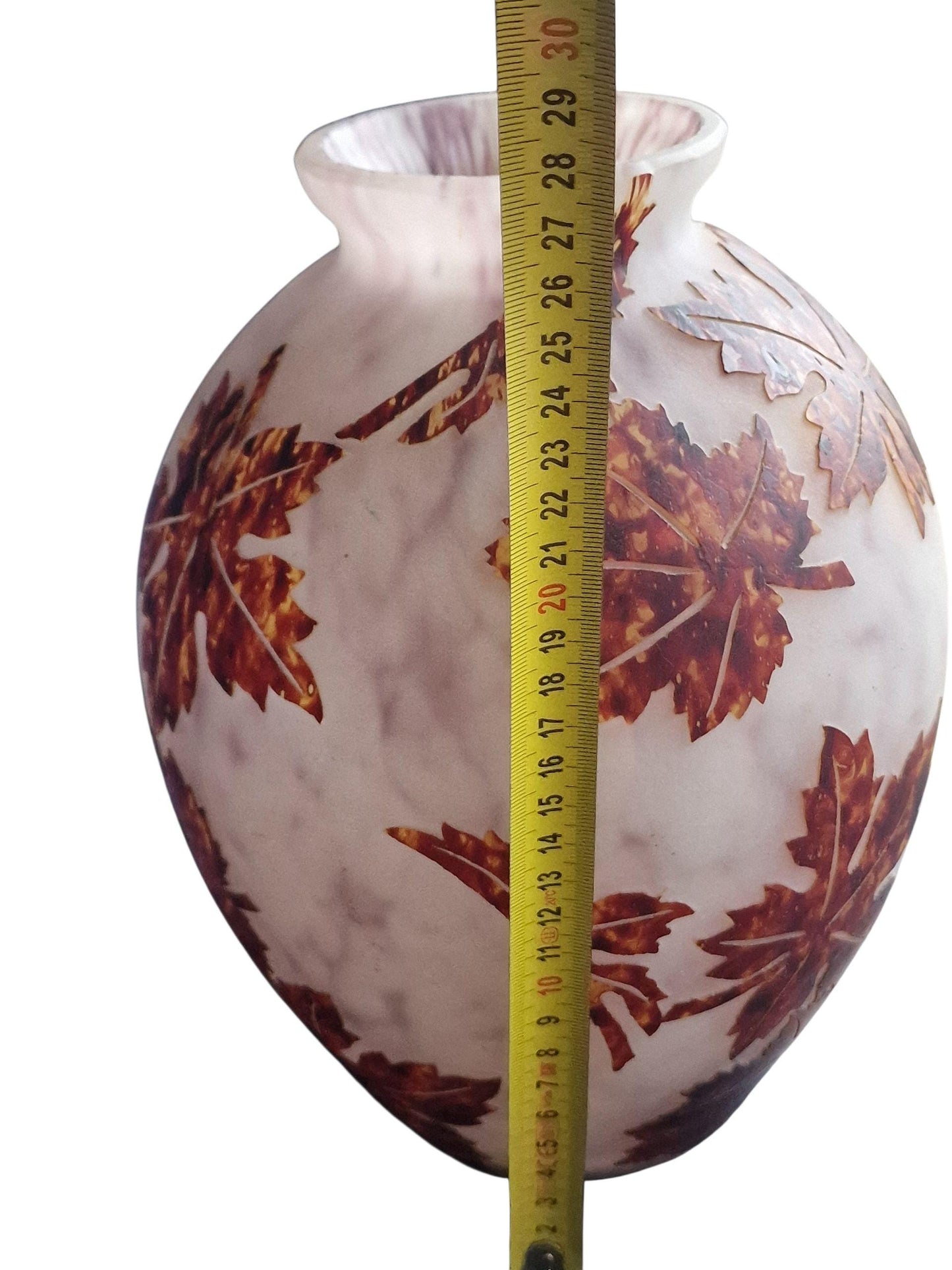 Signed Hero Art Glass Vase – Cameo Crystal, Autumn Leaf Decor