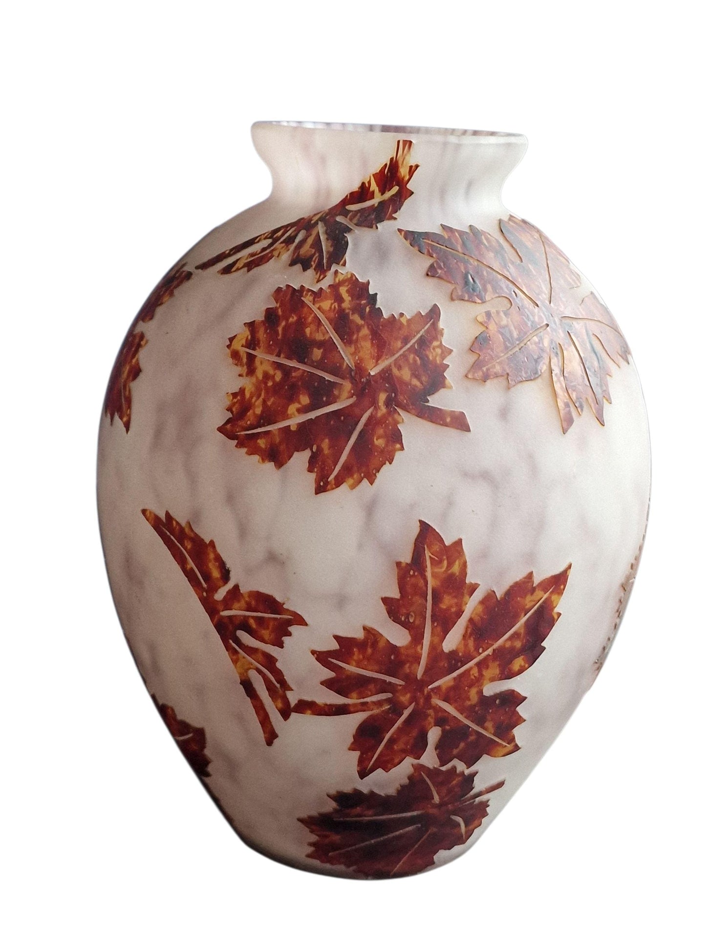Signed Hero Art Glass Vase – Cameo Crystal, Autumn Leaf Decor