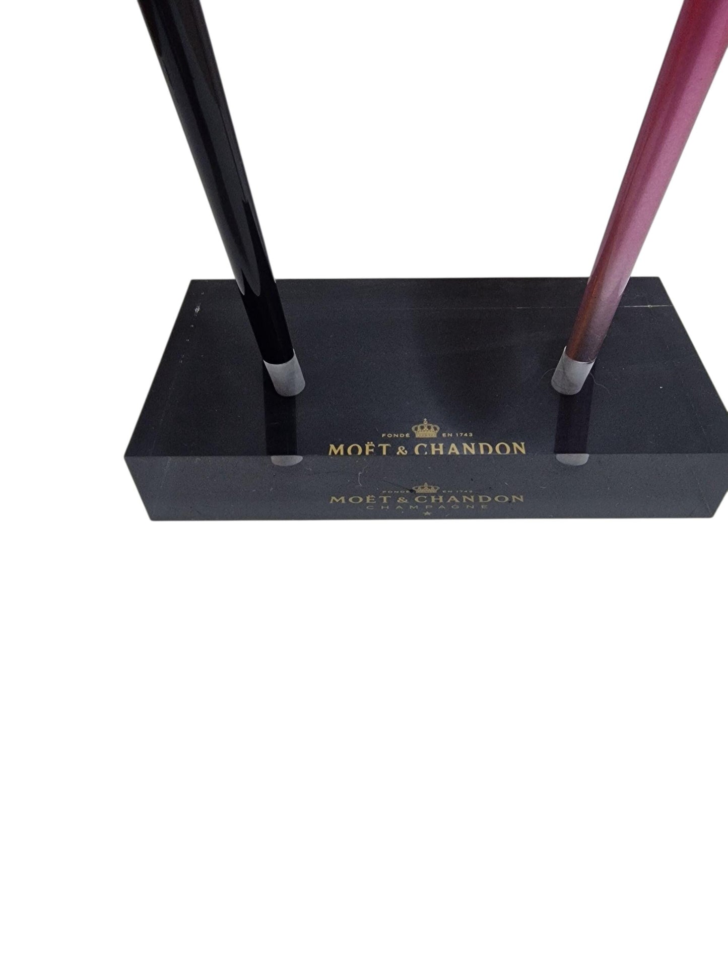 Moët and C Champagne Flutes, Philippe Di Meo, Pink and Black Holder