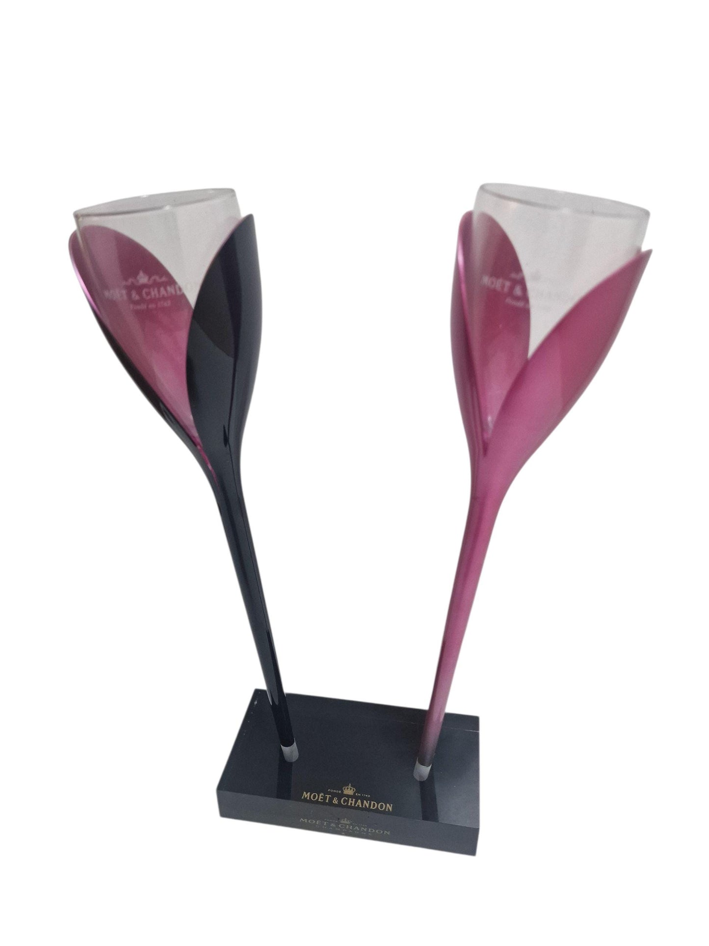 Moët and C Champagne Flutes, Philippe Di Meo, Pink and Black Holder