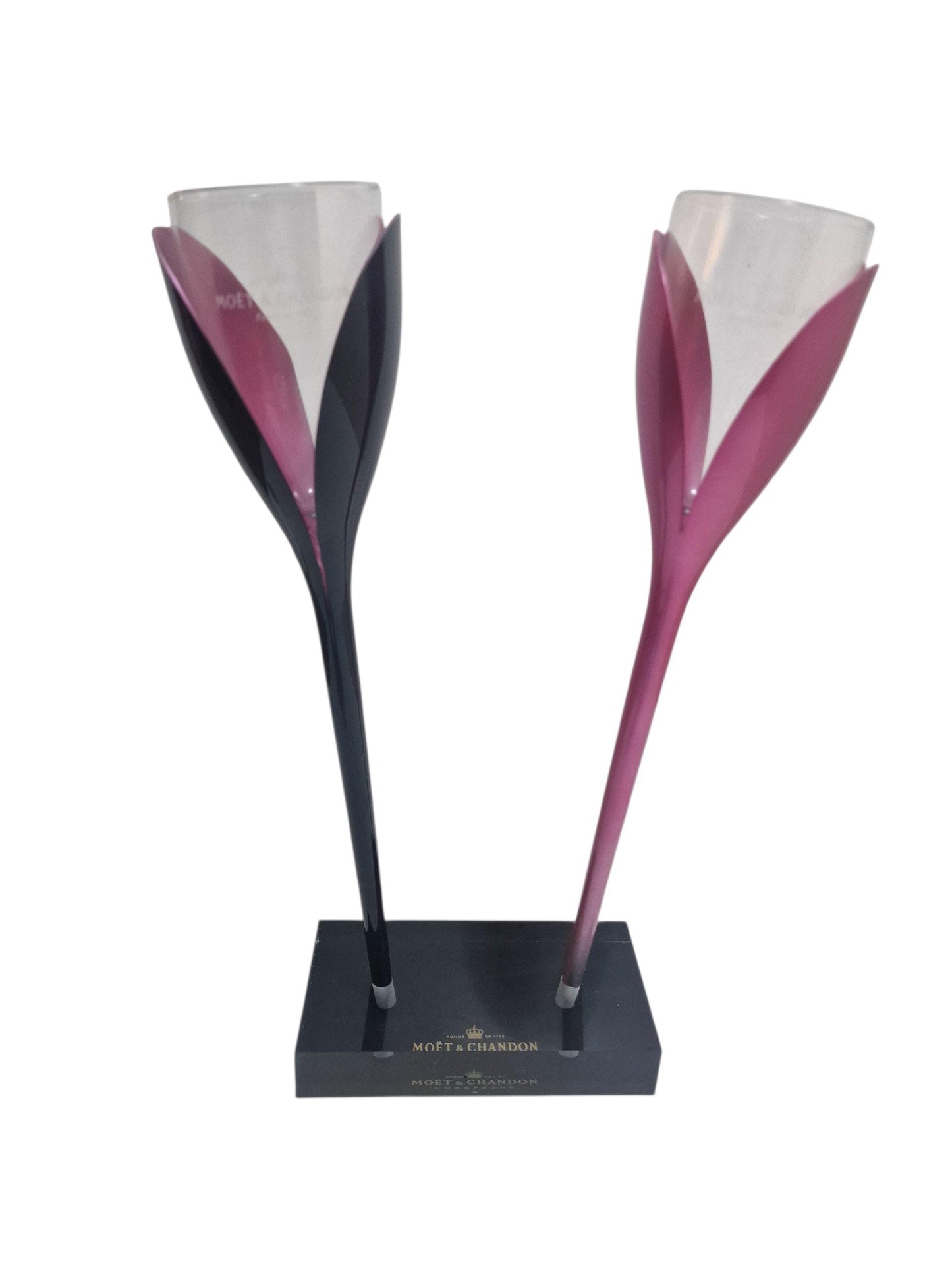 Moët and C Champagne Flutes, Philippe Di Meo, Pink and Black Holder