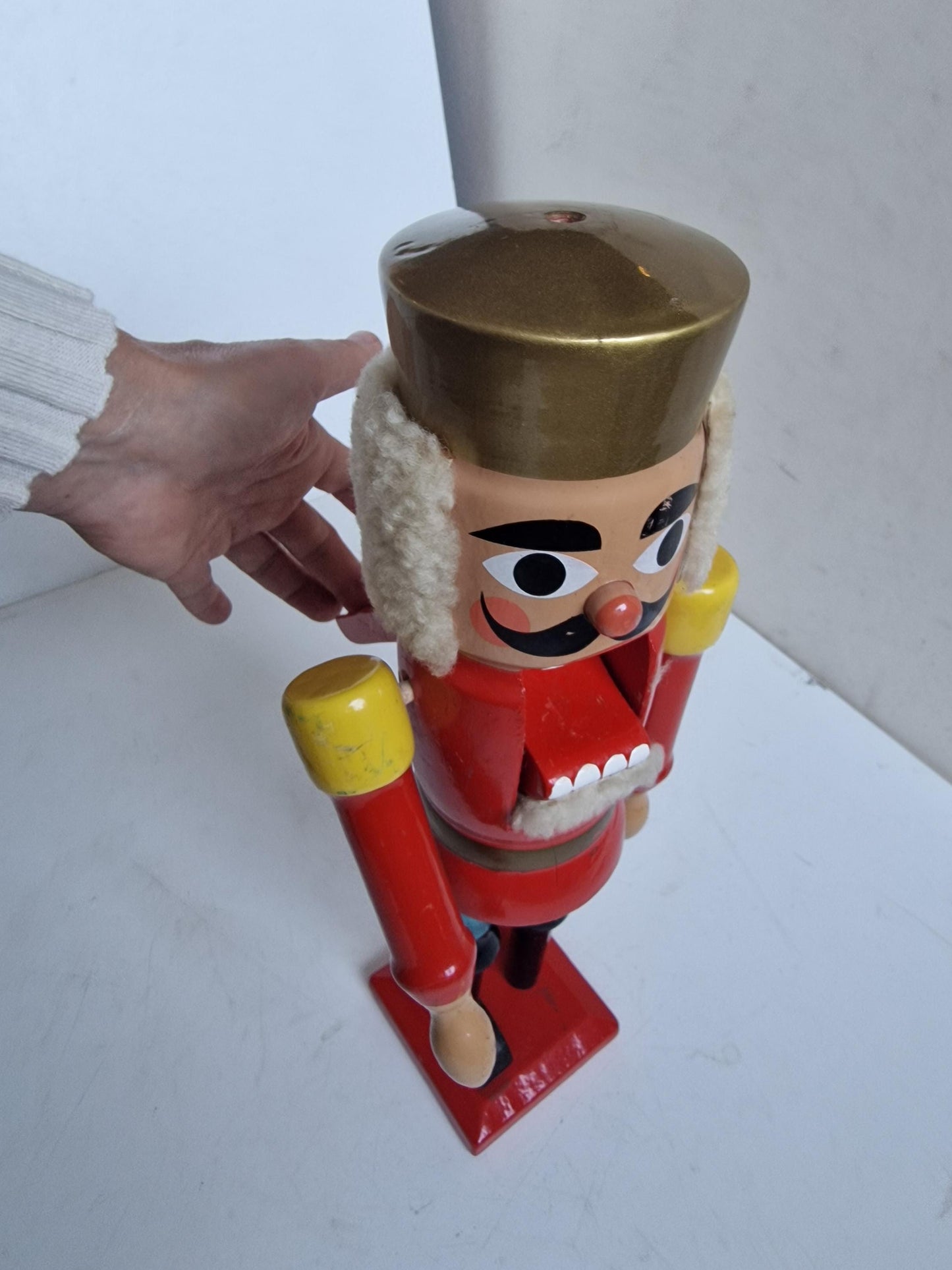 Antique Erzgebirge Wood Nutcracker, Hand-Painted Christmas Decor (34cm, 1920s)