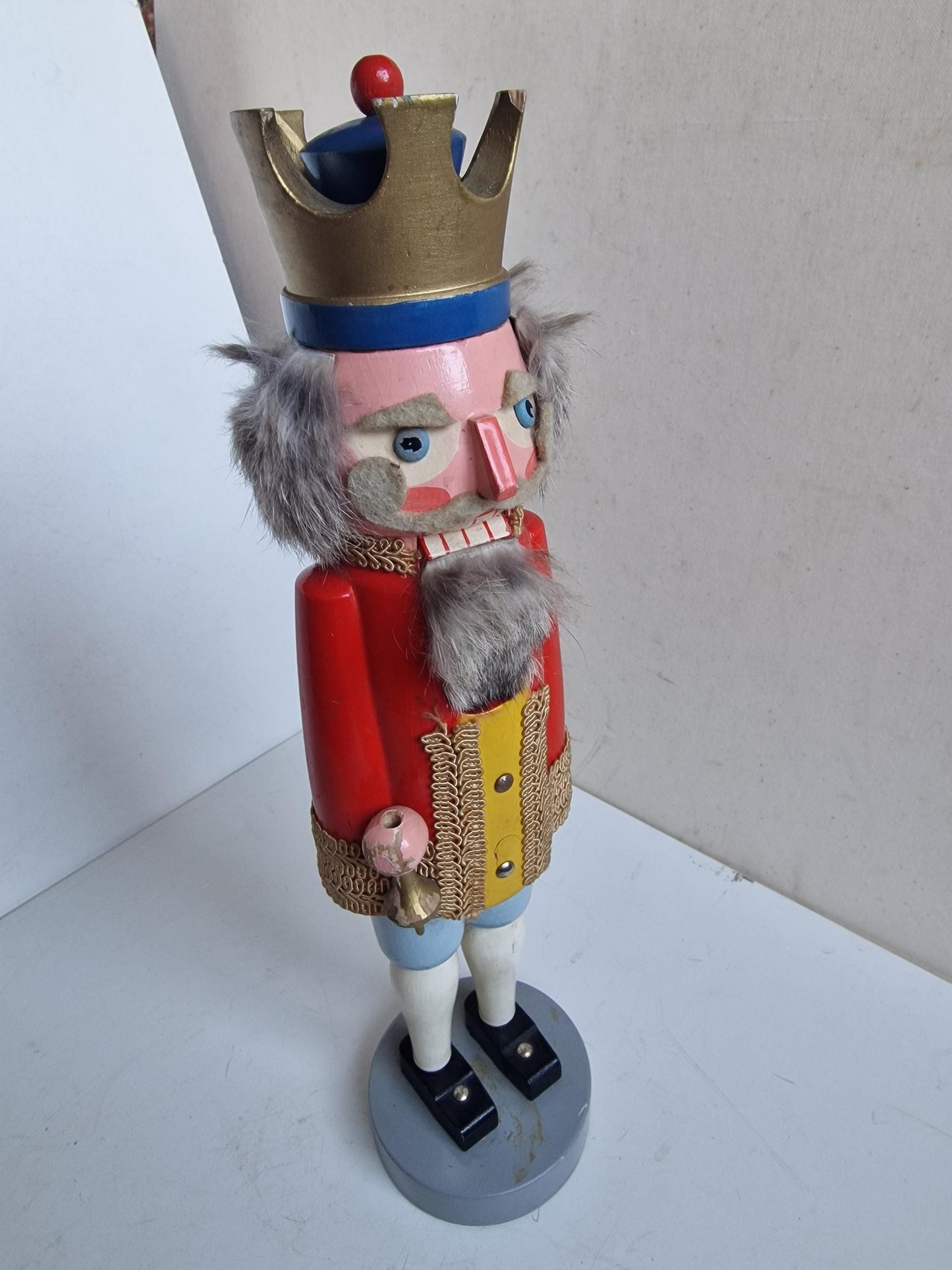 Antique large Erzgebirge Wood Nutcracker king, Hand-Painted Christmas Decor (41 cm, 1920s)