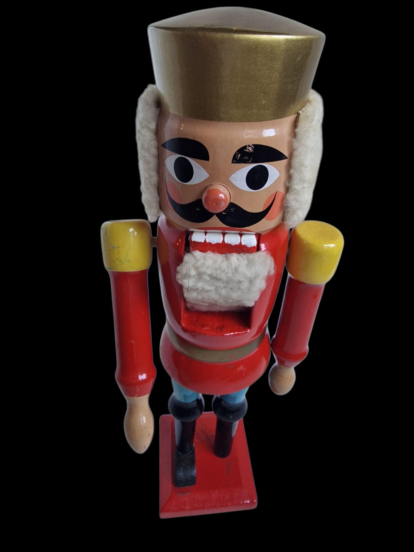 Antique Erzgebirge Wood Nutcracker, Hand-Painted Christmas Decor (34cm, 1920s)
