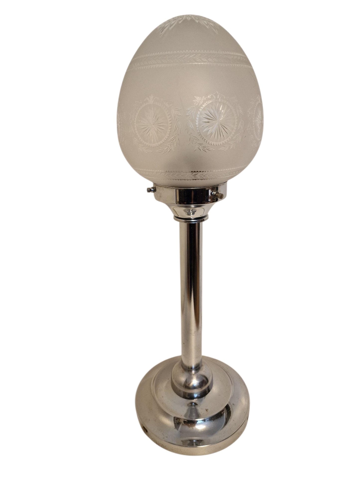 Vintage 1920s Art Deco Table Lamp – Etched Frosted Glass, Nickel-Plated