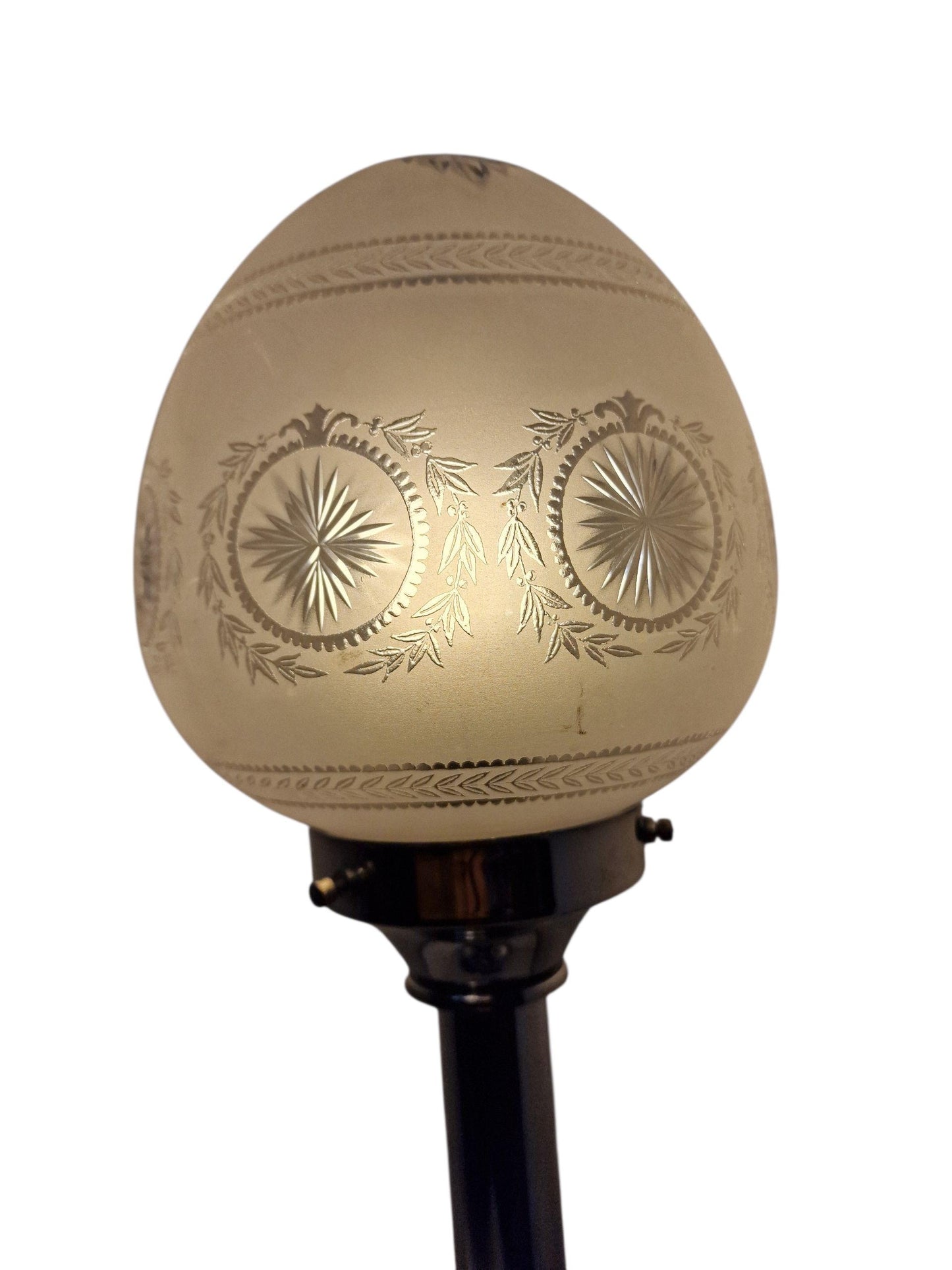 Vintage 1920s Art Deco Table Lamp – Etched Frosted Glass, Nickel-Plated