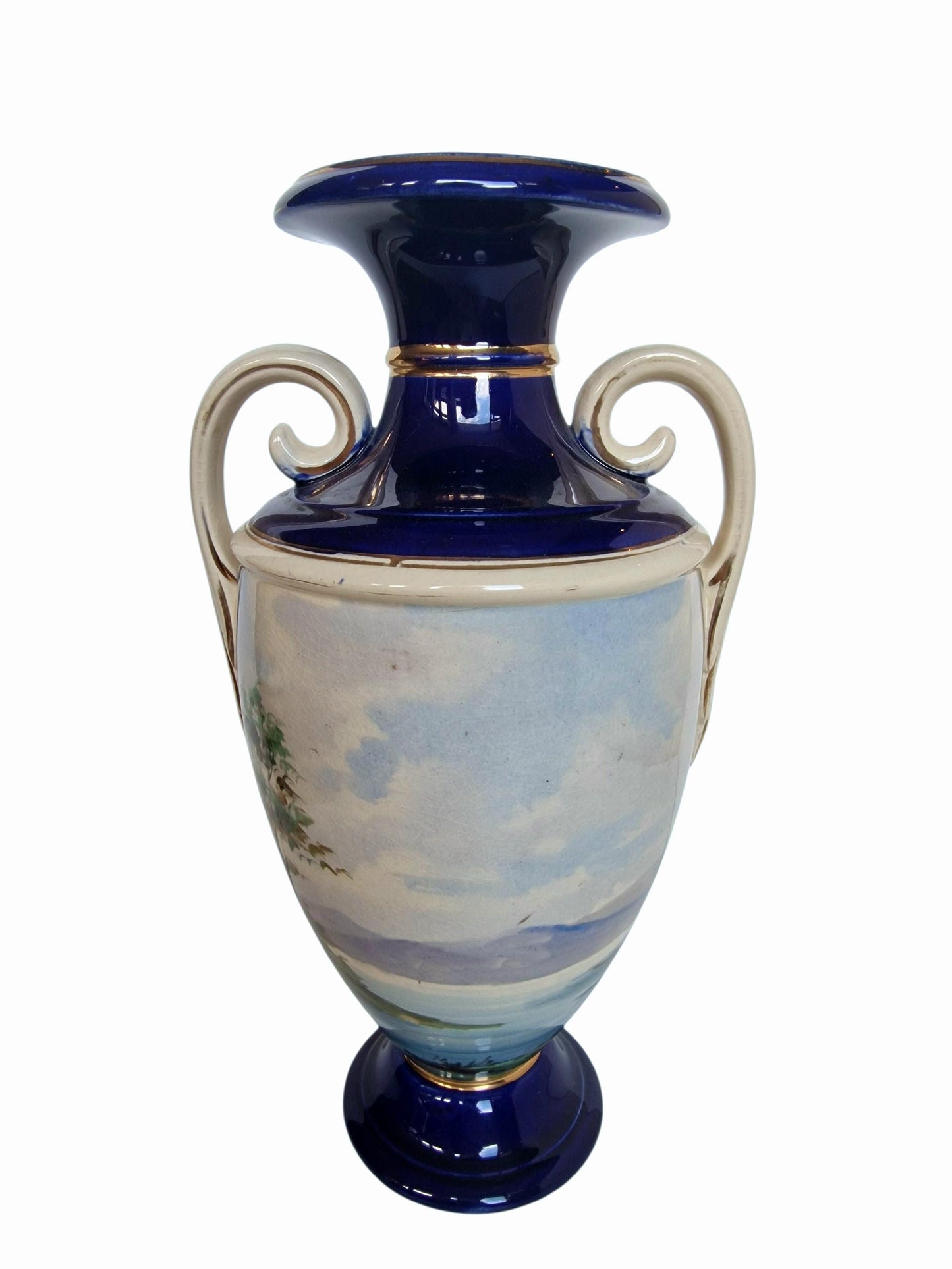 Antique Rörstrand Vase, 1890 Swedish Earthenware Amphora, Hand-Painted Landscape
