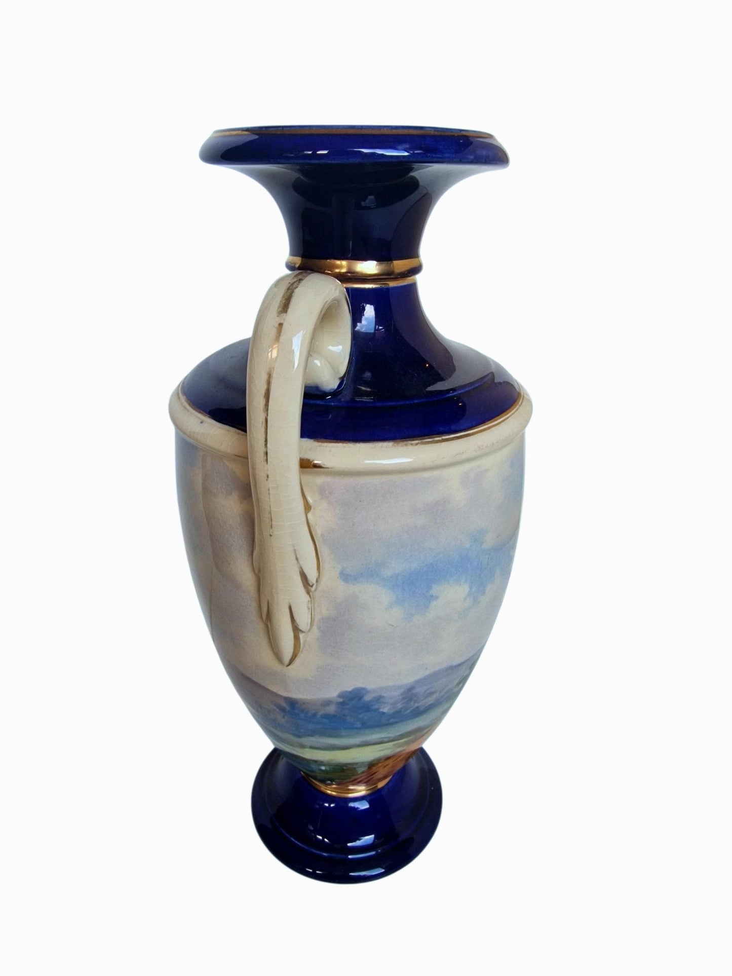 Antique Rörstrand Vase, 1890 Swedish Earthenware Amphora, Hand-Painted Landscape