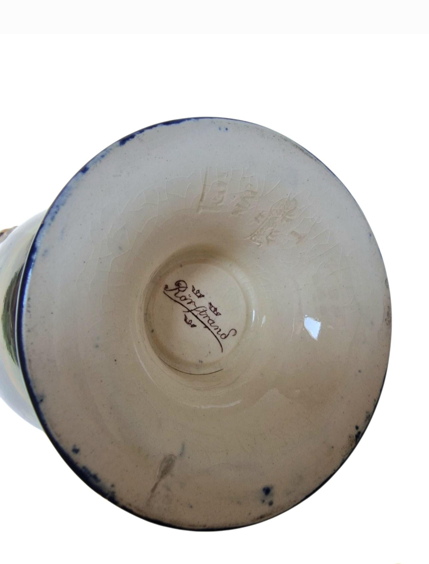 Antique Rörstrand Vase, 1890 Swedish Earthenware Amphora, Hand-Painted Landscape
