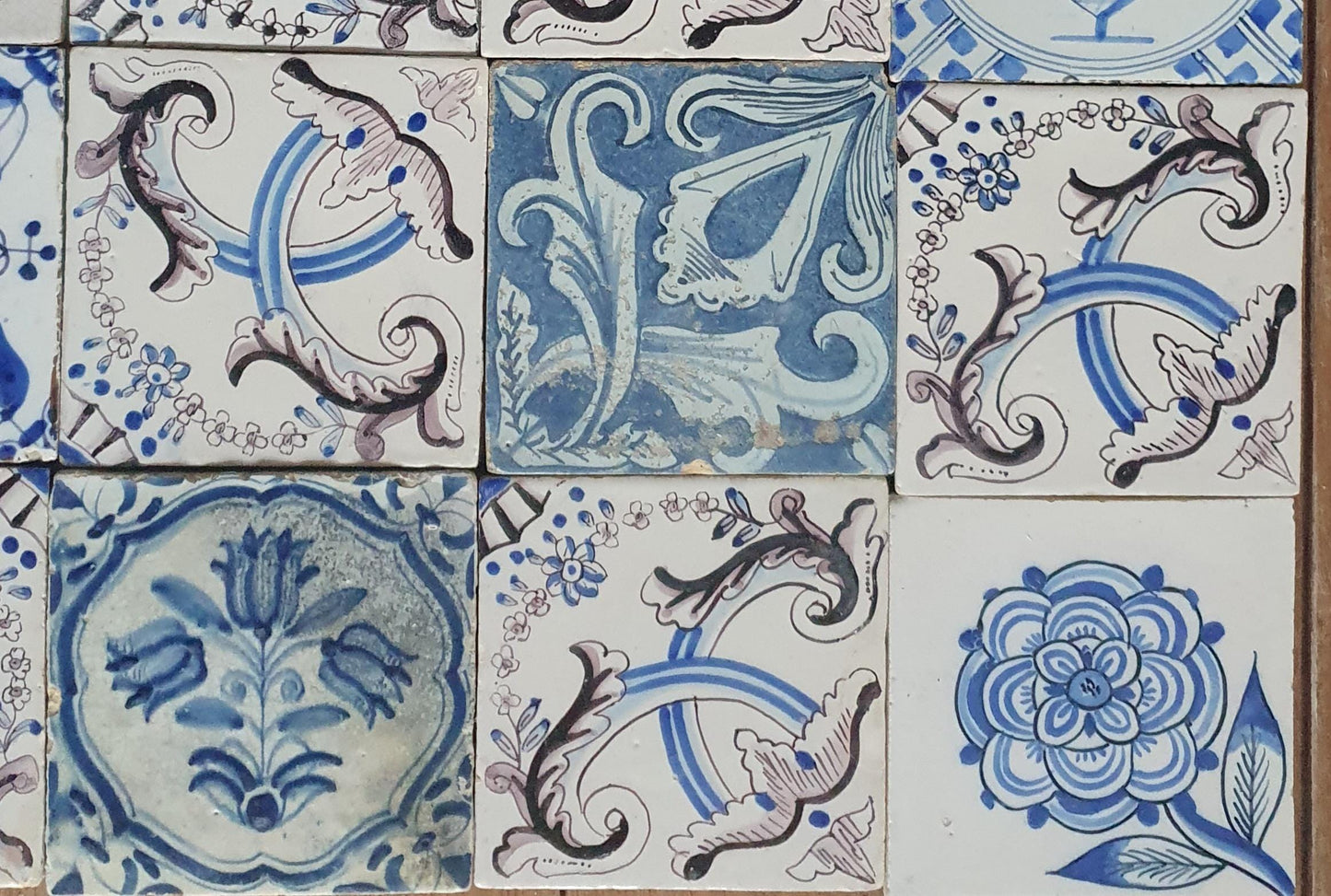 20 Piece Antique Delft Tiles, 19th Century Manganese , blue Dutch Tilefield (13x13cm)