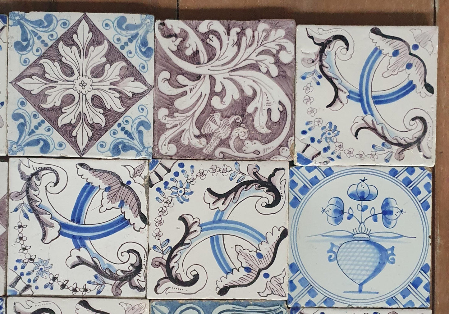 20 Piece Antique Delft Tiles, 19th Century Manganese , blue Dutch Tilefield (13x13cm)