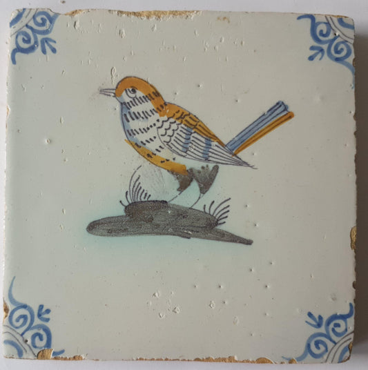 Antique Delft Tile – Polychrome Bird, Circa 1625