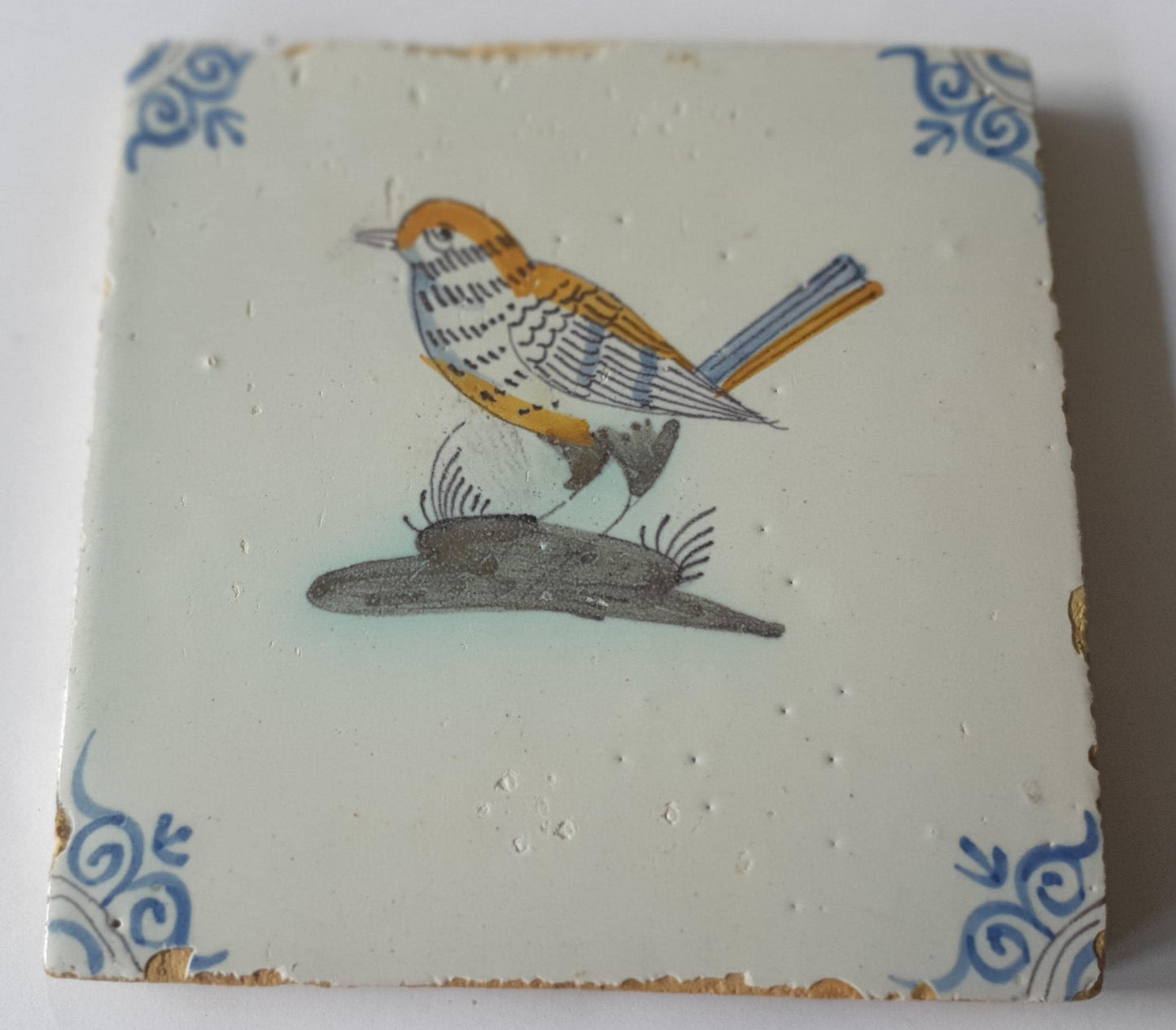 Antique Delft Tile – Polychrome Bird, Circa 1625