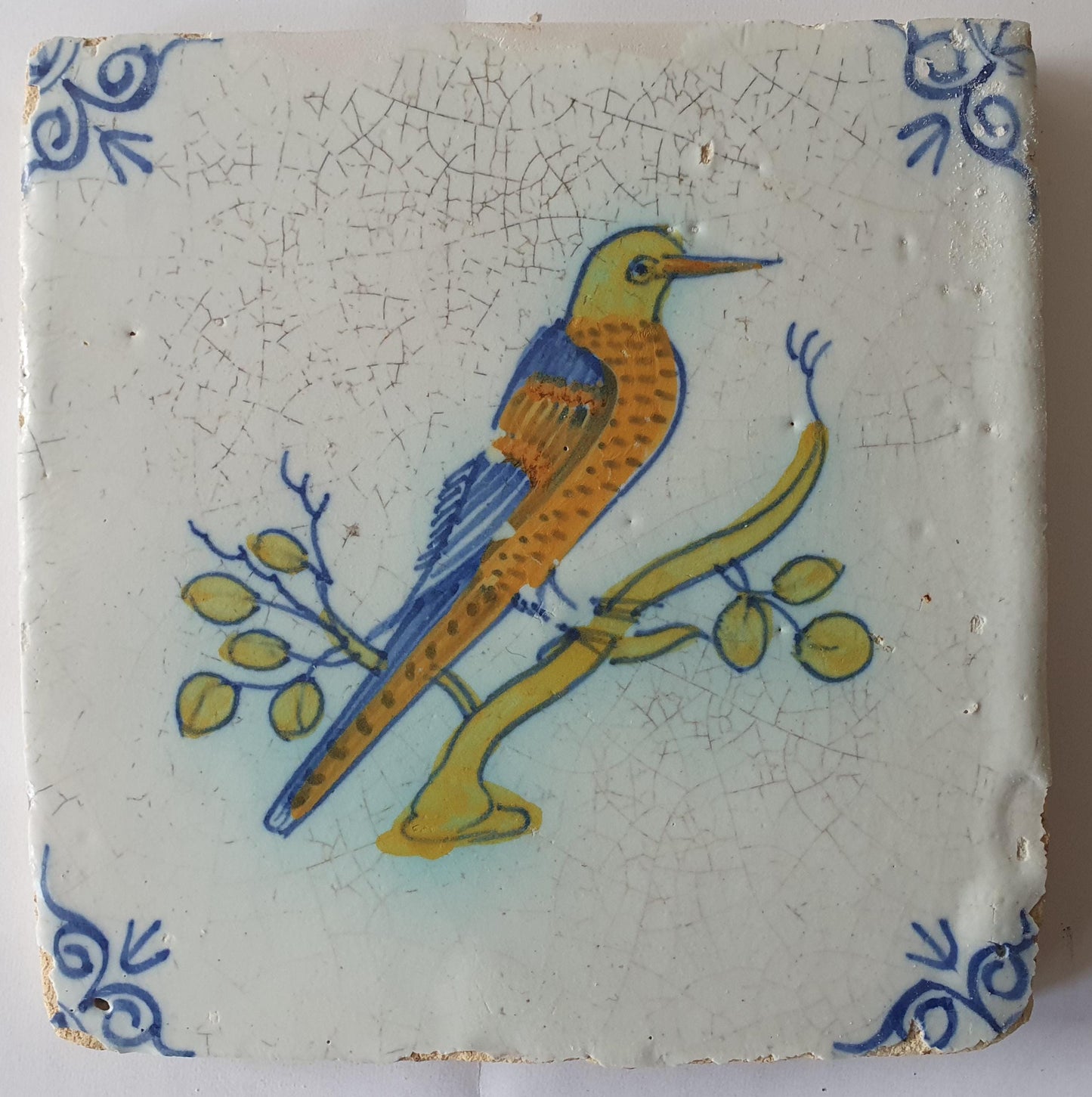 Antique Delft Tile – Polychrome Bird, Circa 1625