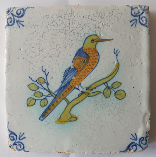 Antique Delft Tile – Polychrome Bird, Circa 1625