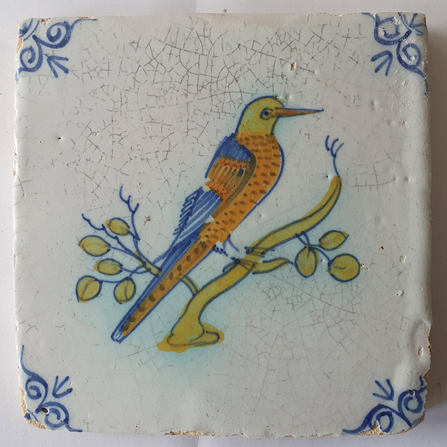 Antique Delft Tile – Polychrome Bird, Circa 1625