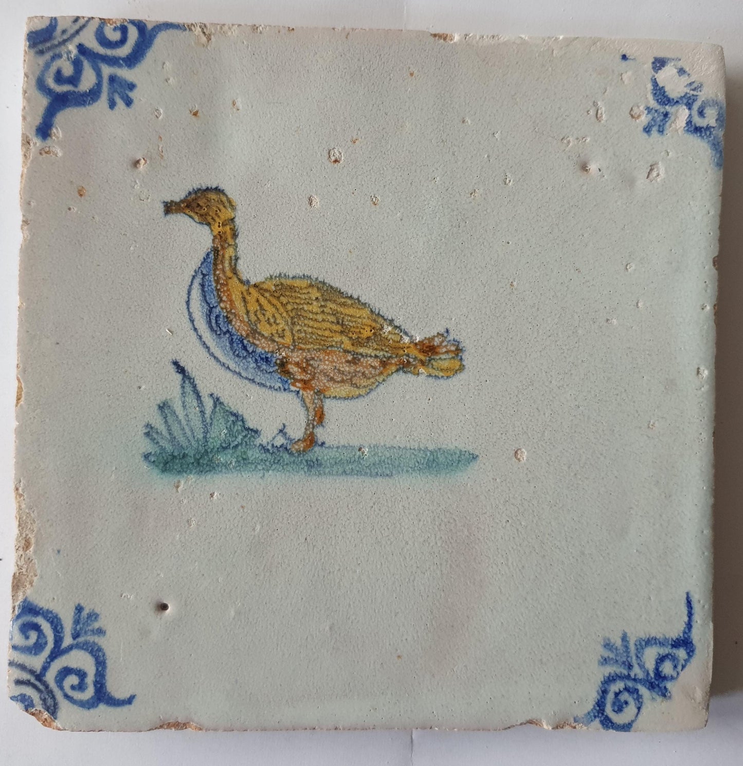 Antique Delft Tile – Polychrome Bird, Circa 1640
