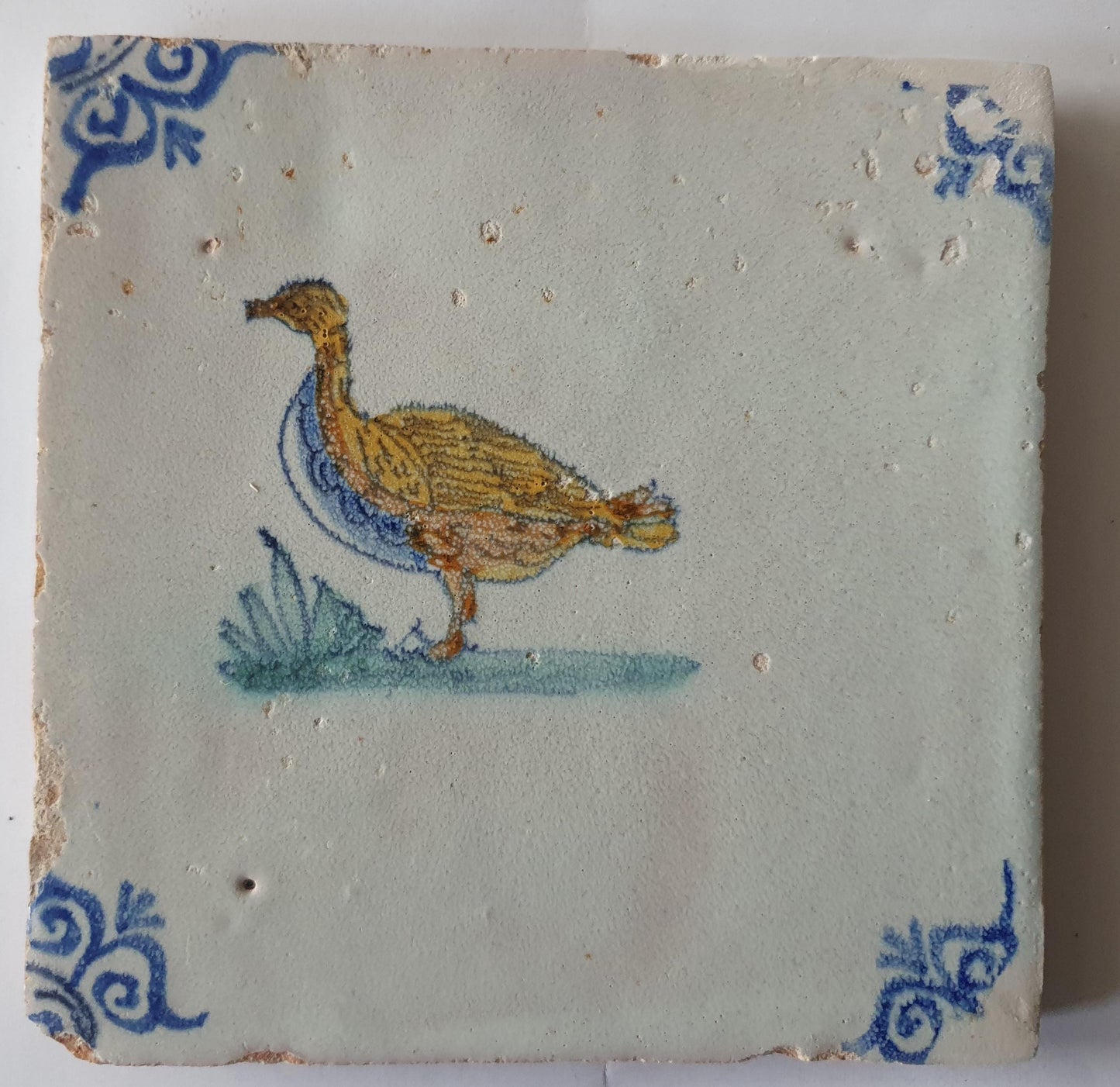 Antique Delft Tile – Polychrome Bird, Circa 1640
