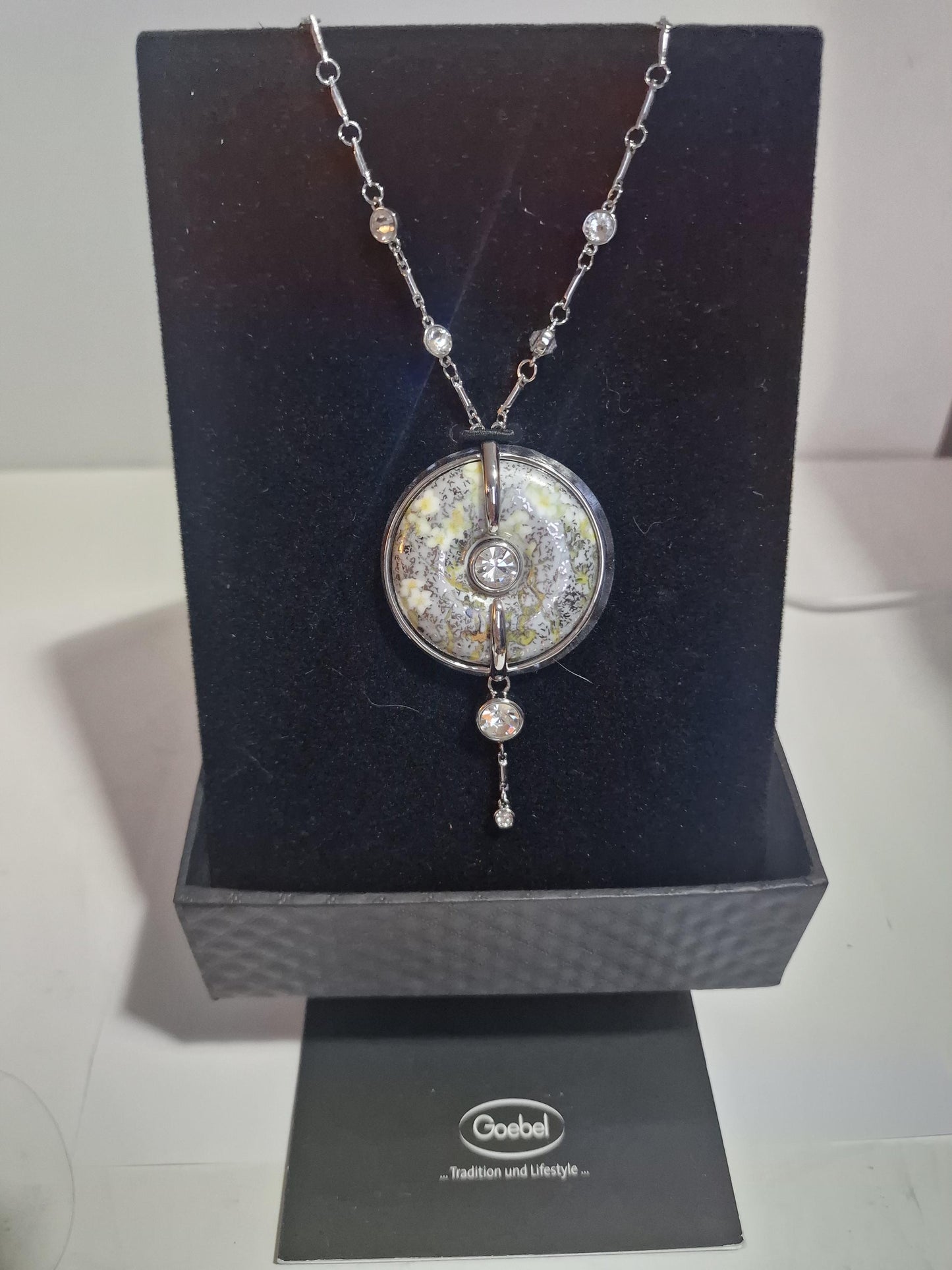 Goebel Porcelain Pendant Necklace, Rhinestone Accent