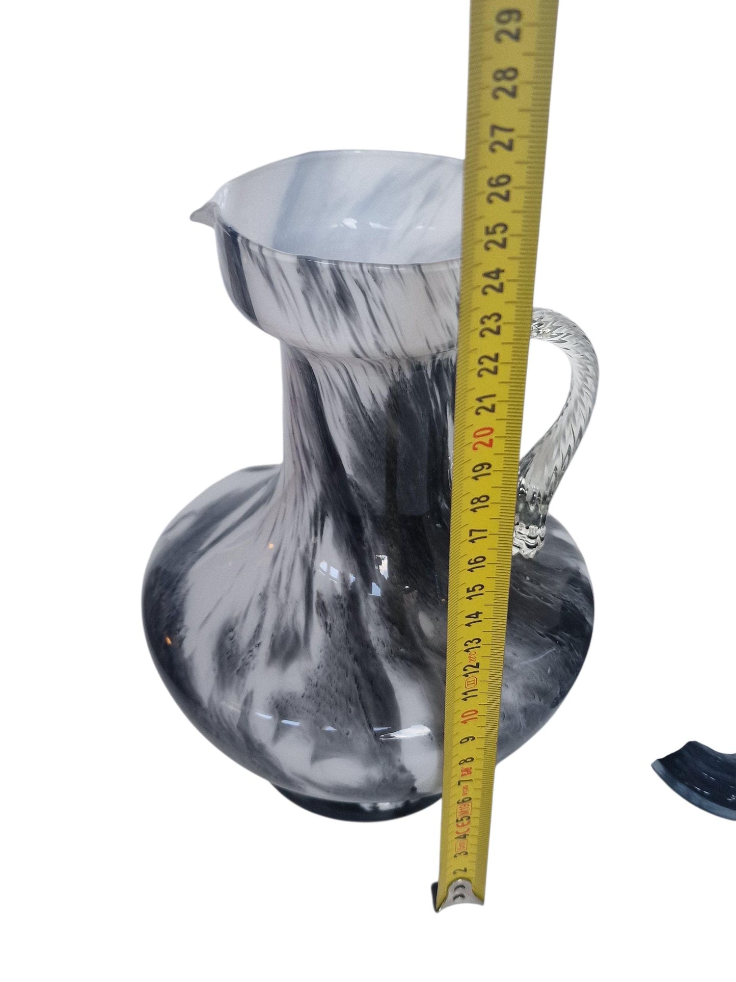 Vintage Josefinenhütte Art Glass Pitchers: Black & White Handblown Vases