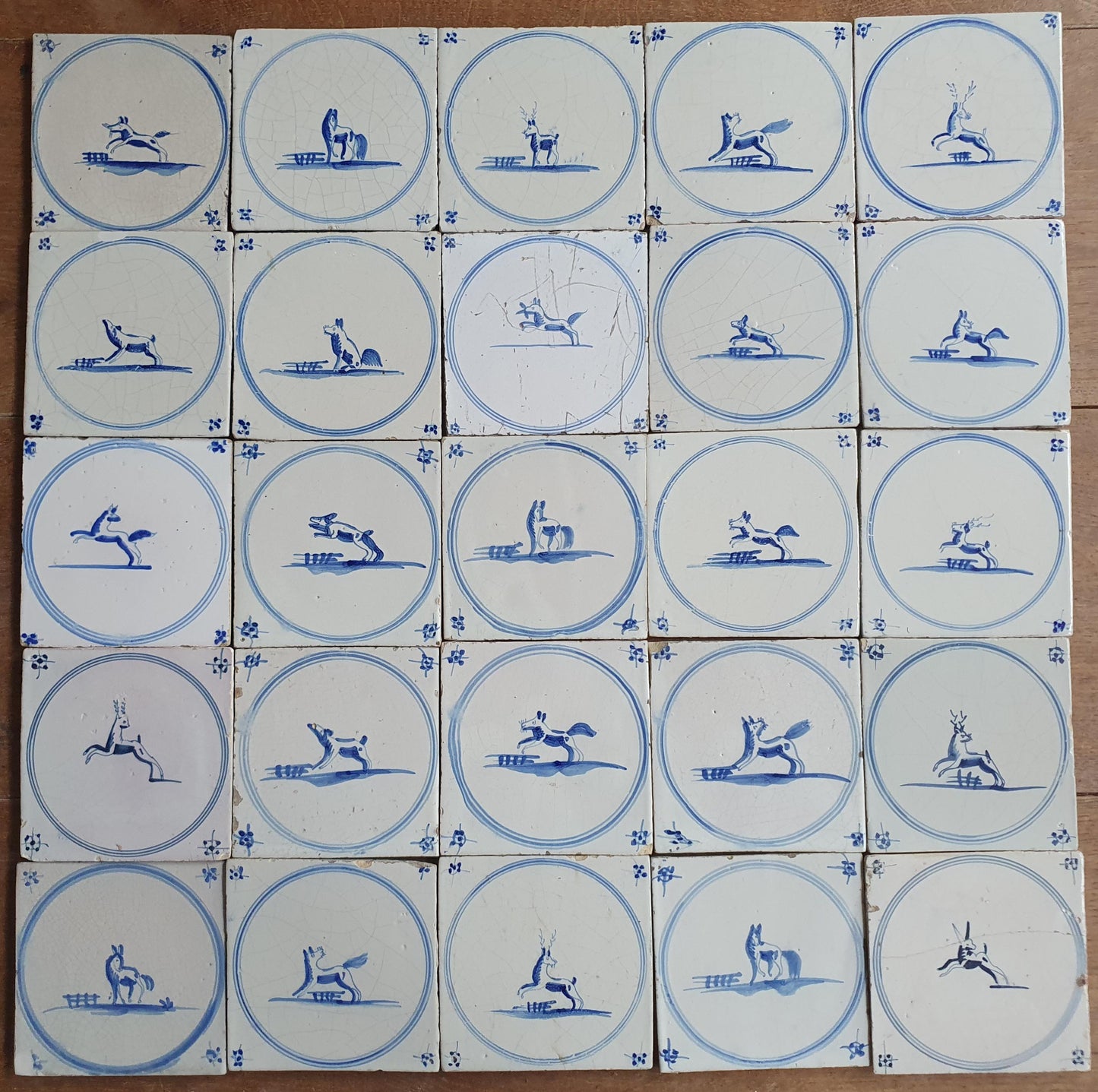25 Antique Delft Tiles: 18th Century Dutch Animal Tiles circle springer