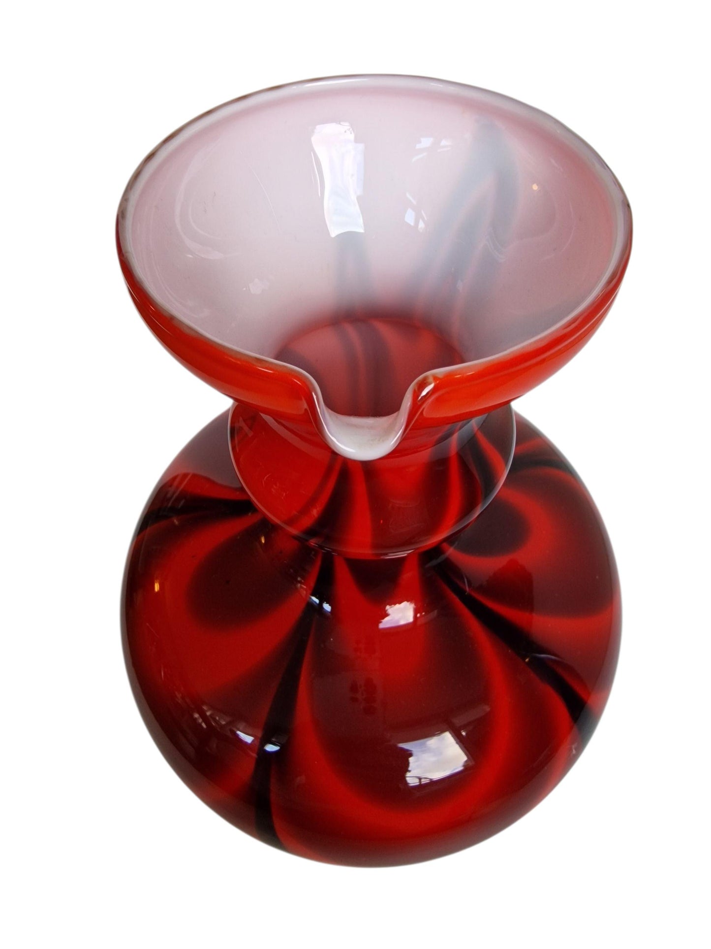 Vintage Josefinenhütte Art Glass Pitchers: Black and Red Handblown Vases