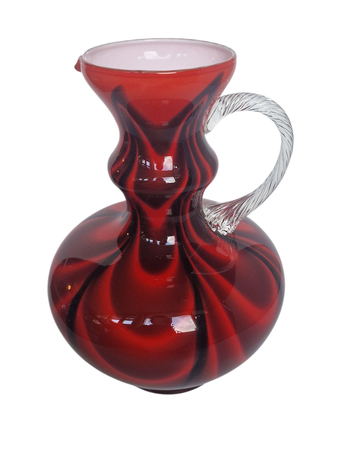 Vintage Josefinenhütte Art Glass Pitchers: Black and Red Handblown Vases