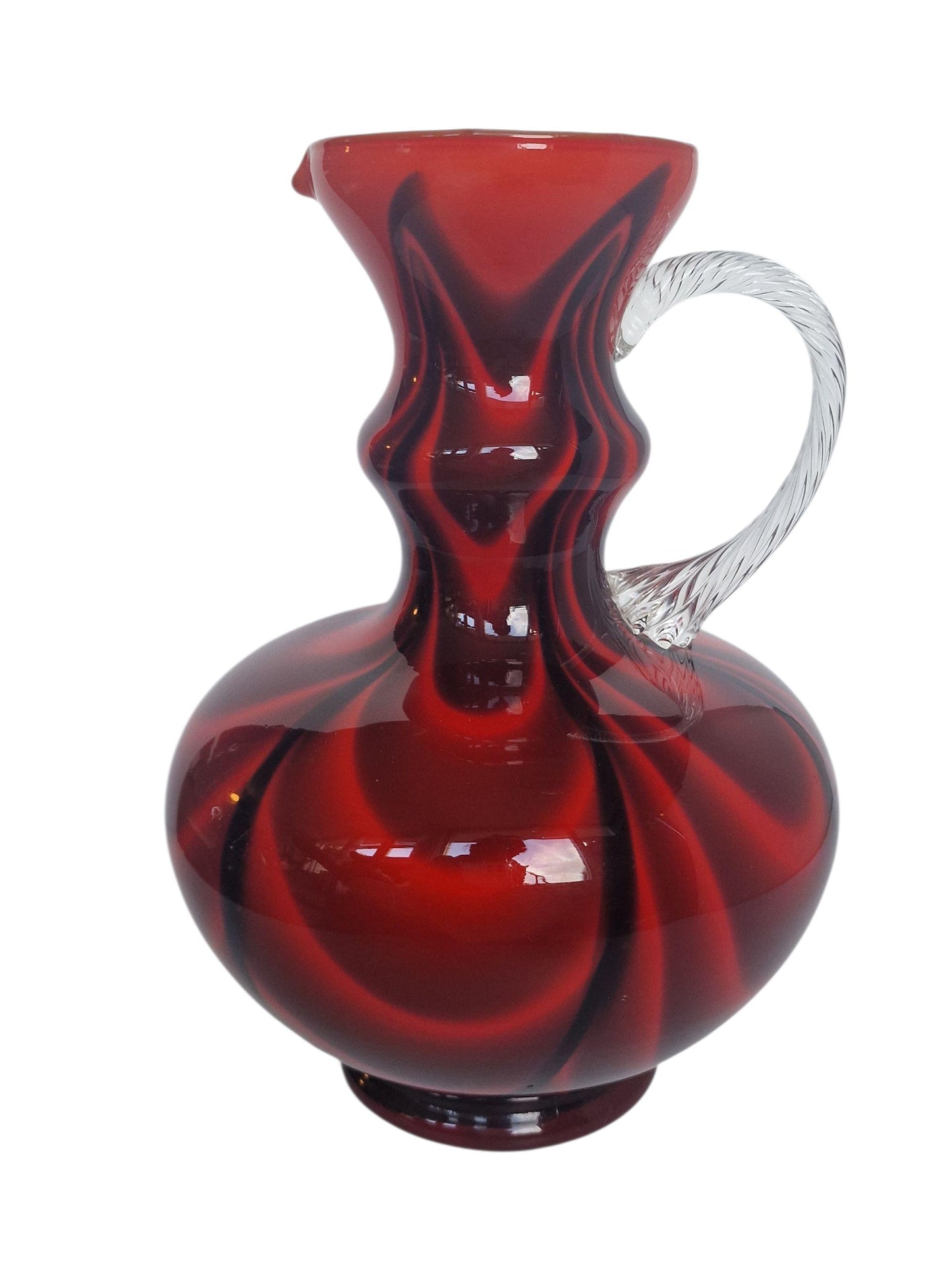 Vintage Josefinenhütte Art Glass Pitchers: Black and Red Handblown Vases
