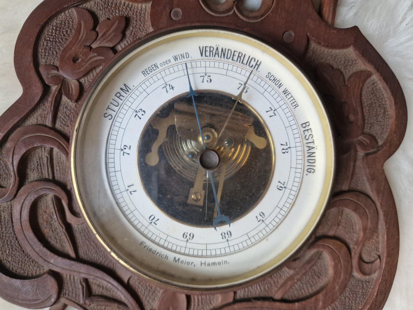 Art Nouveau Carved Holosteric Barometer: Antique German Weather Station, friedrich meier, hameln