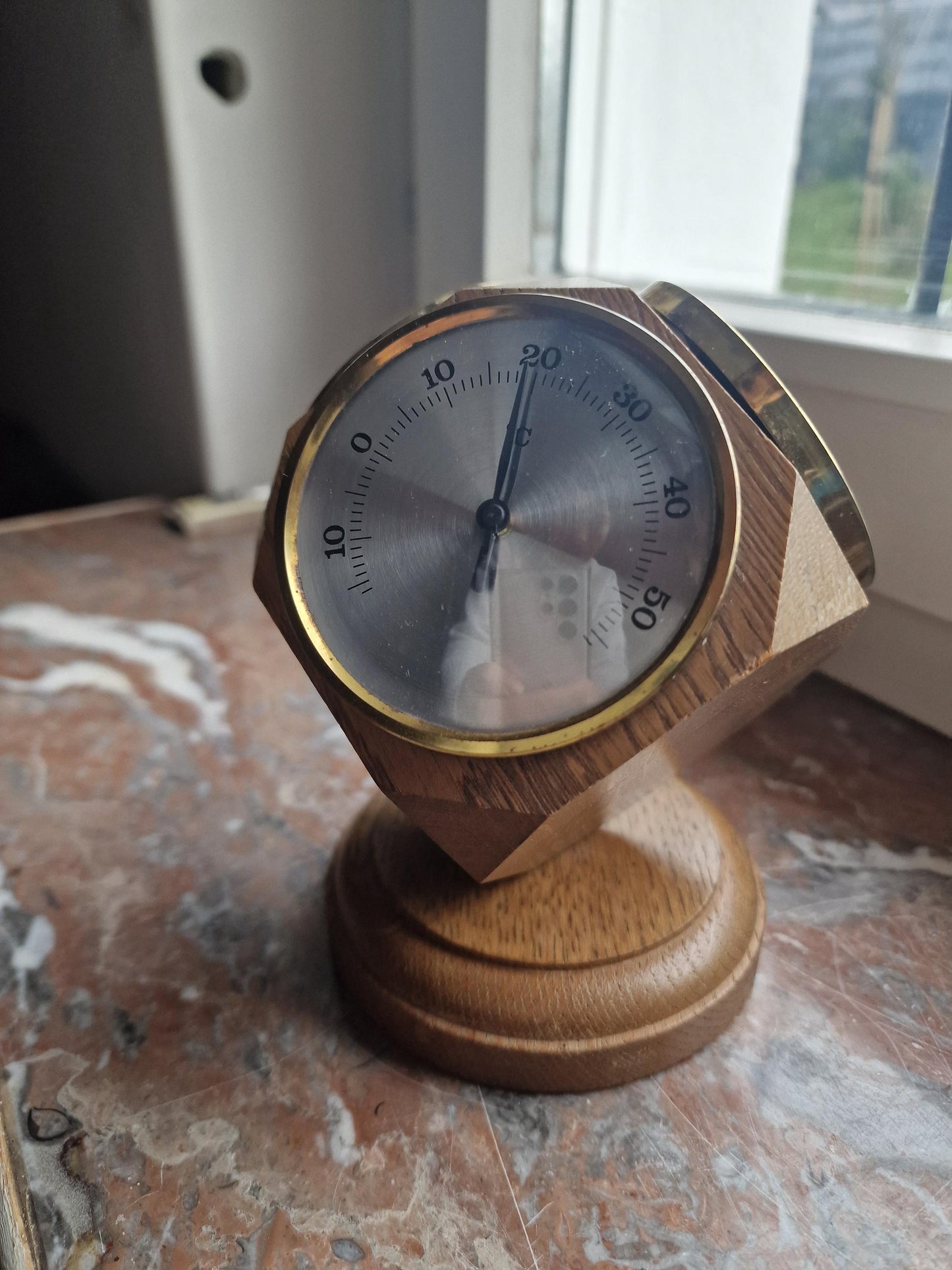 Vintage 60s Rotating Wood Barometer Thermometer – German Kubic Design